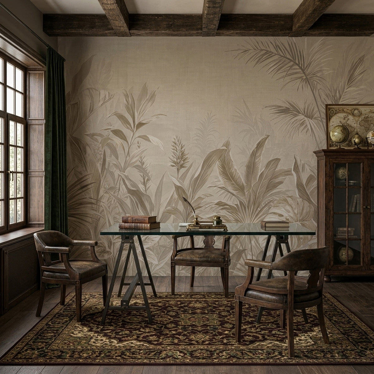 Neutral Tropical Foliage Wallpaper Watercolor Palm Wall Mural