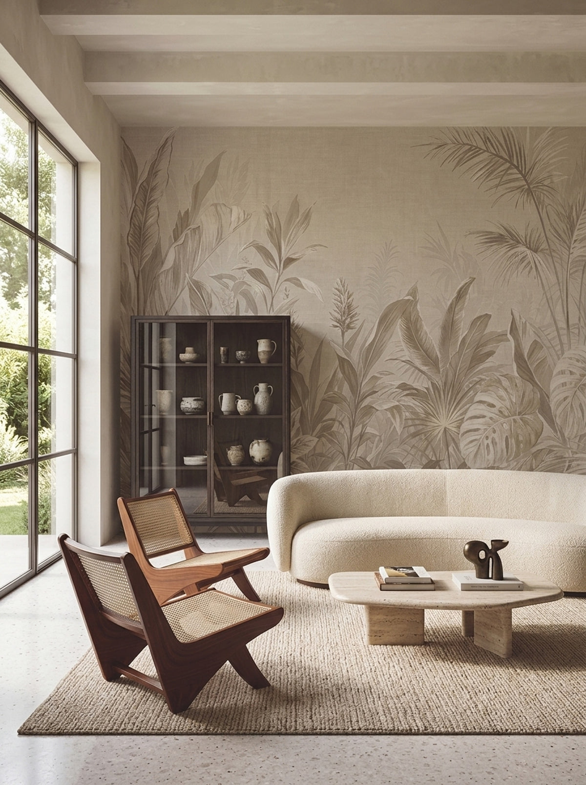 Neutral Tropical Foliage Wallpaper Watercolor Palm Wall Mural