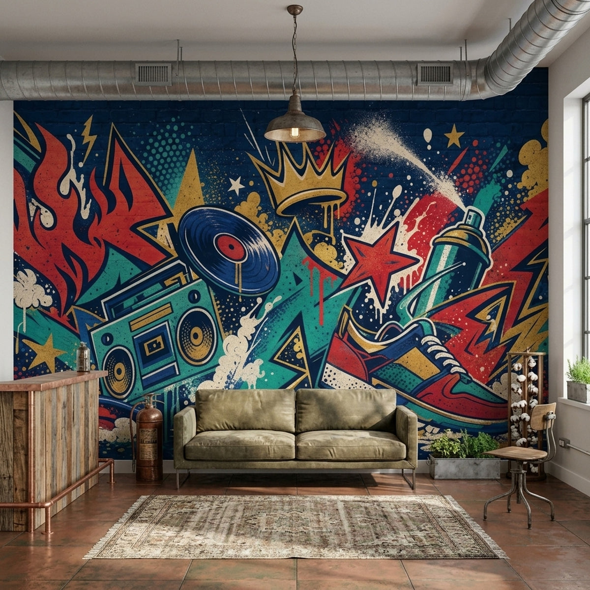 Graffiti Boombox Wallpaper Brick Wall Street Art Wall Mural