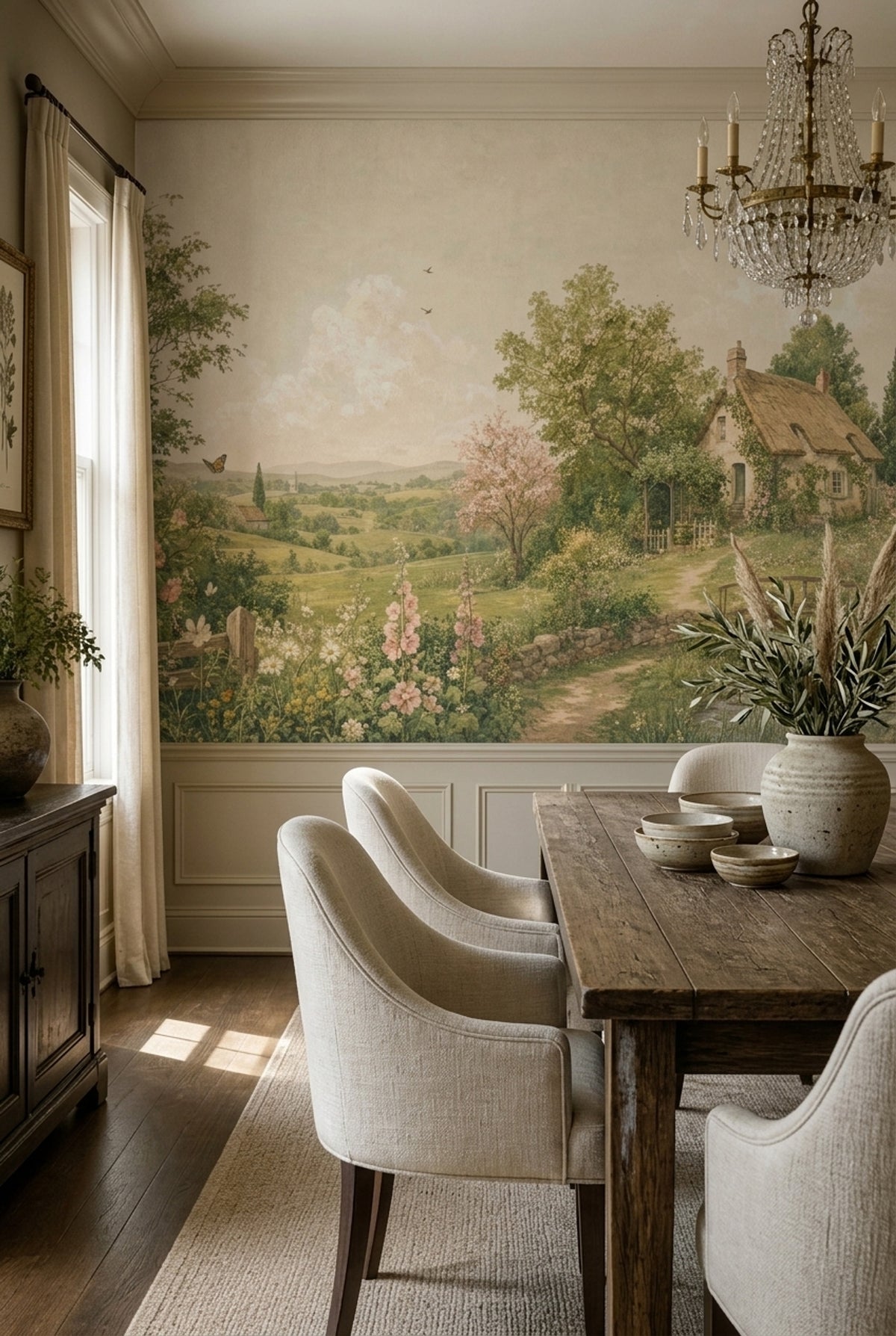 Thatched Cottage Landscape Wallpaper English Countryside Wall Mural