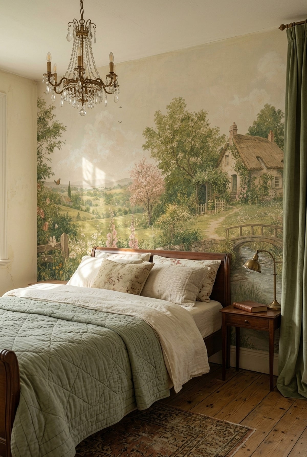 Thatched Cottage Landscape Wallpaper English Countryside Wall Mural
