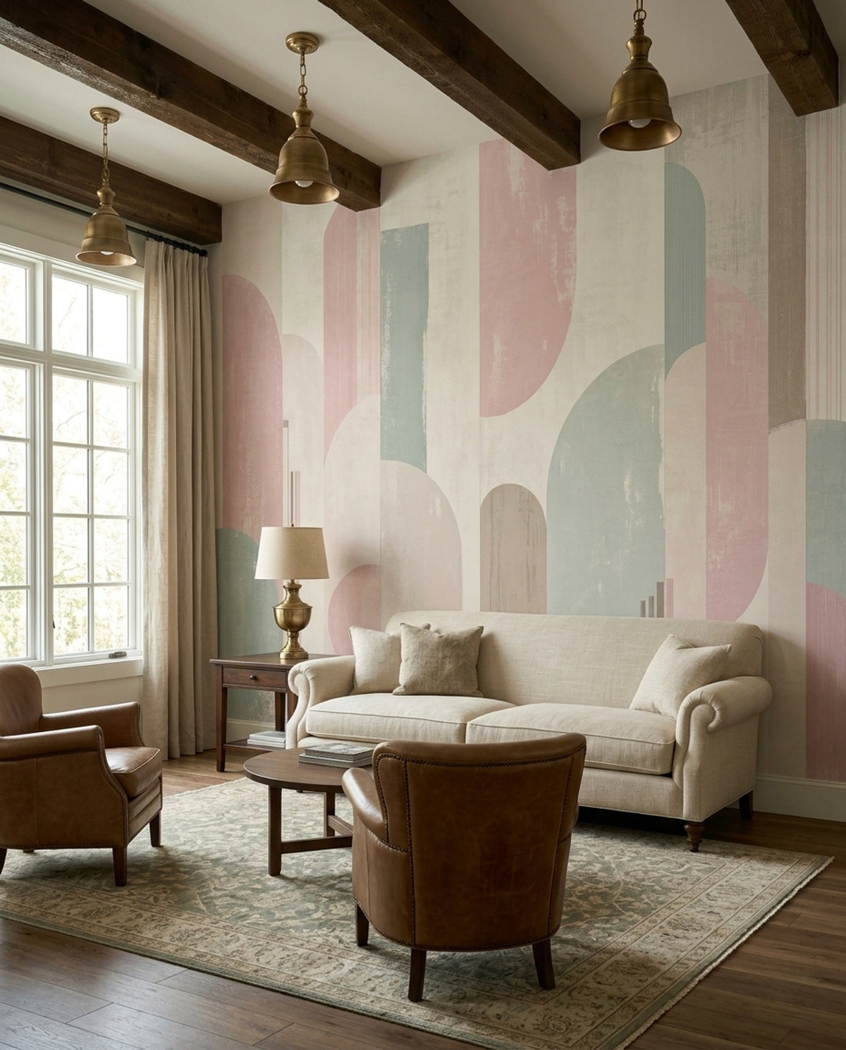 Pastel Geometric Arches Wallpaper Textured Panels Wall Mural