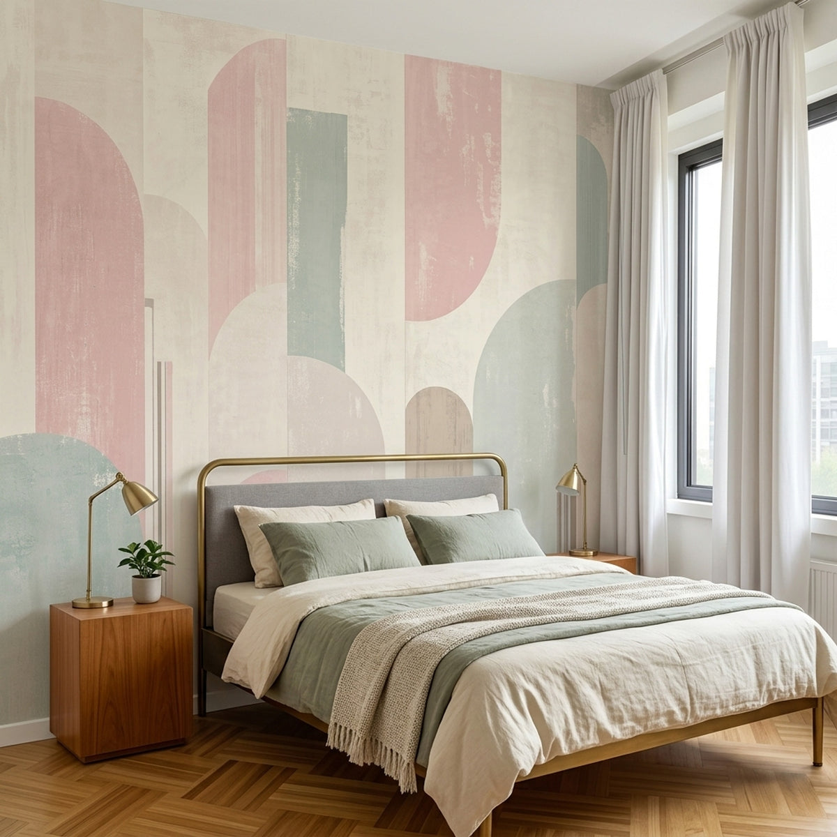 Pastel Geometric Arches Wallpaper Textured Panels Wall Mural