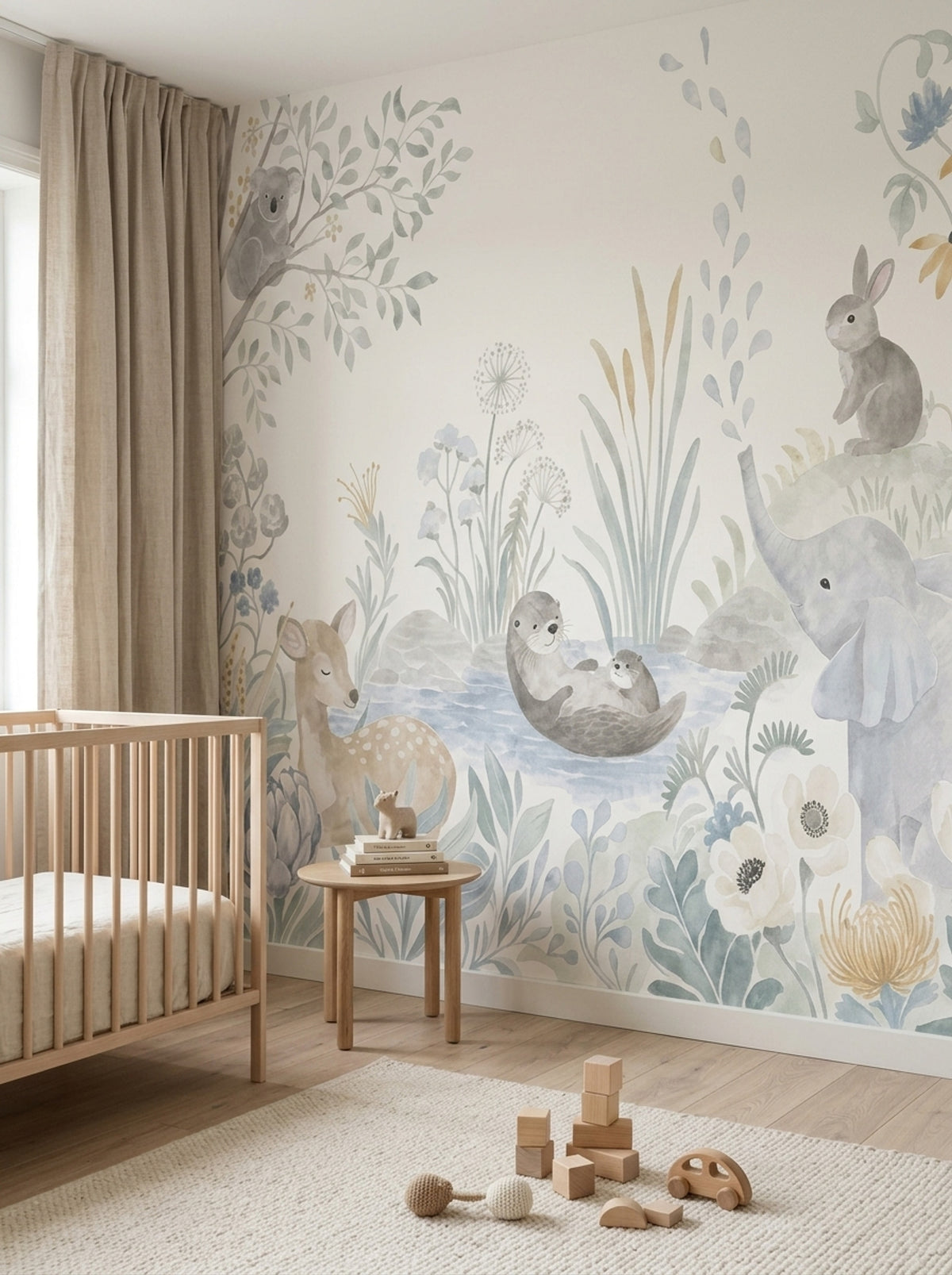 Woodland Animals Nursery Wallpaper Pastel Storybook Wall Mural