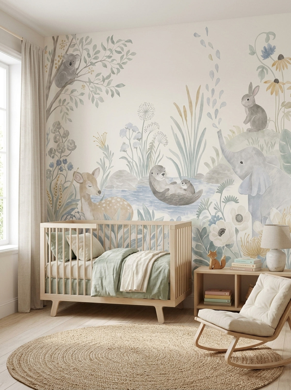 Woodland Animals Nursery Wallpaper Pastel Storybook Wall Mural