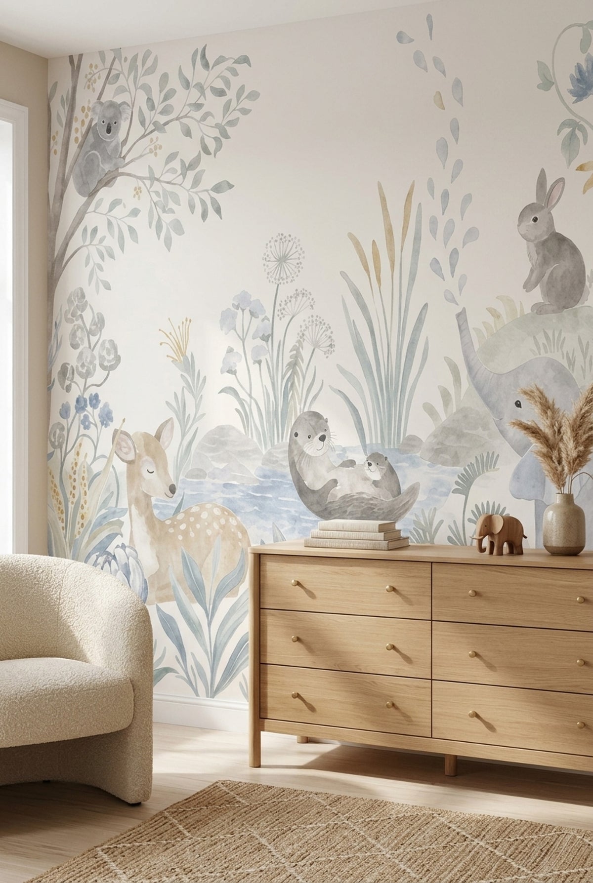 Woodland Animals Nursery Wallpaper Pastel Storybook Wall Mural
