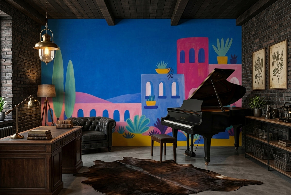 Mediterranean Village Wallpaper Colorful Architecture Wall Mural