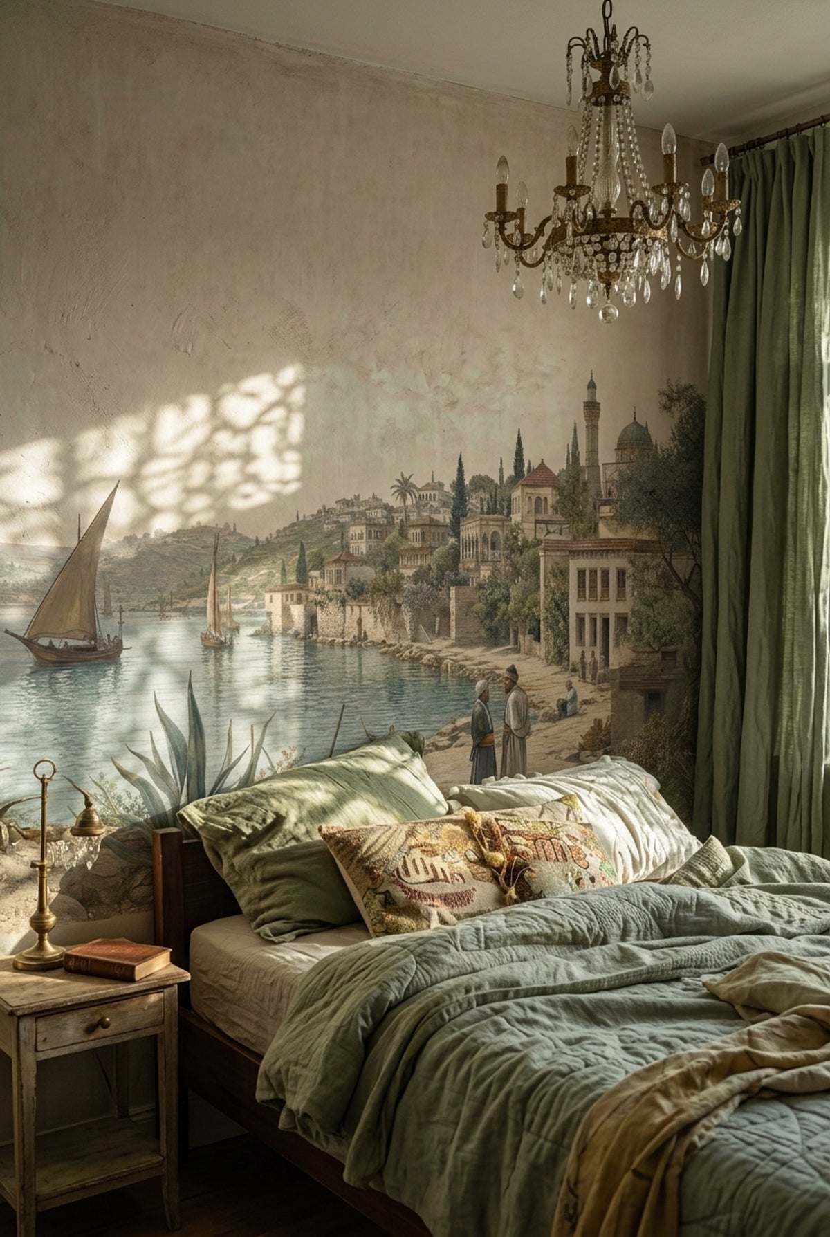 Mediterranean Coastal Village Wallpaper Vintage Landscape Wall Mural