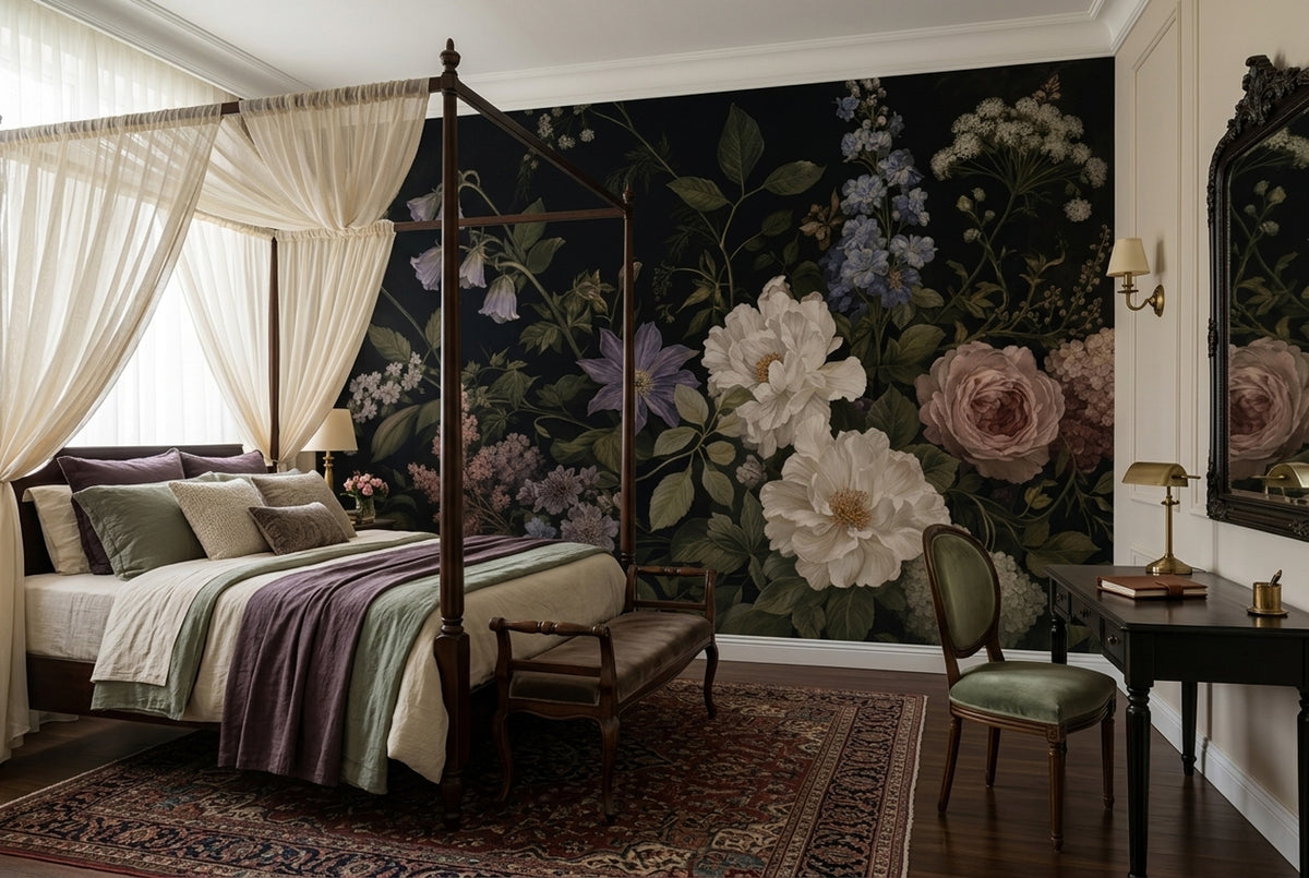 Dark Floral Roses Wallpaper Vintage Botanical Wall Mural