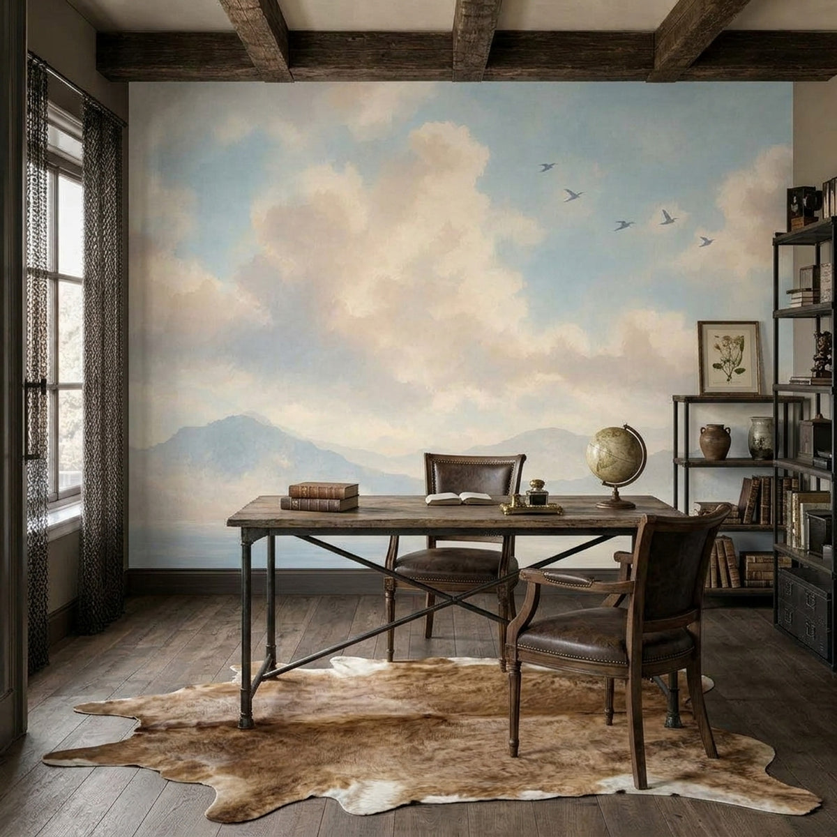 Watercolor Coastal Landscape Wallpaper Blue Sky Wall Mural