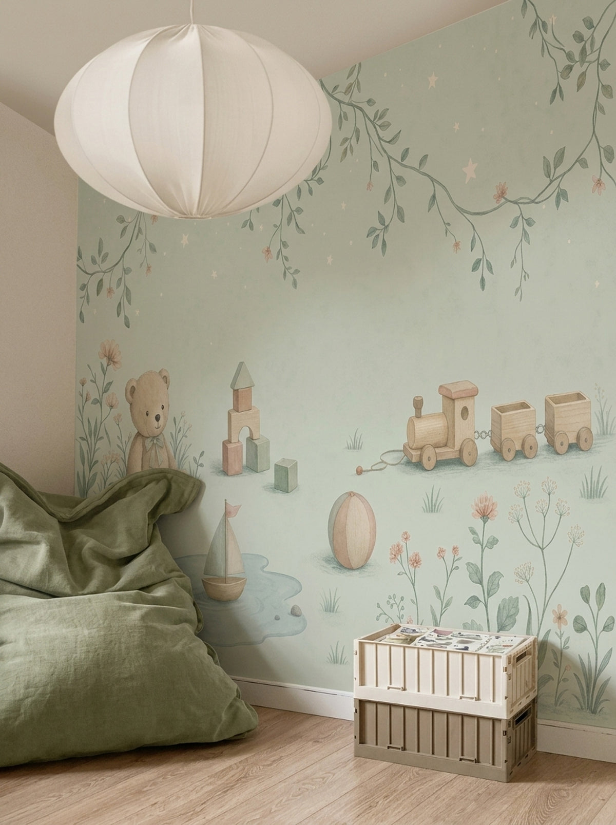 Watercolor Teddy Bear Wallpaper Pastel Toy Garden Wall Mural