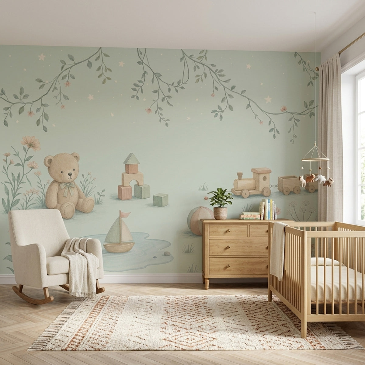 Watercolor Teddy Bear Wallpaper Pastel Toy Garden Wall Mural
