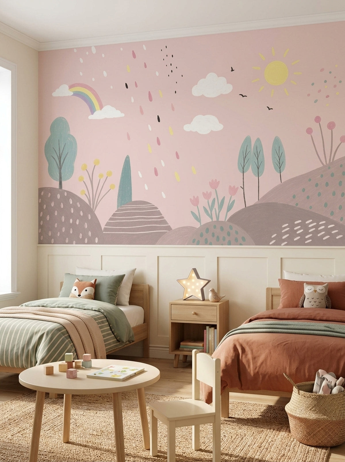 Rainbow Sun And Clouds Wallpaper Pastel Landscape Wall Mural