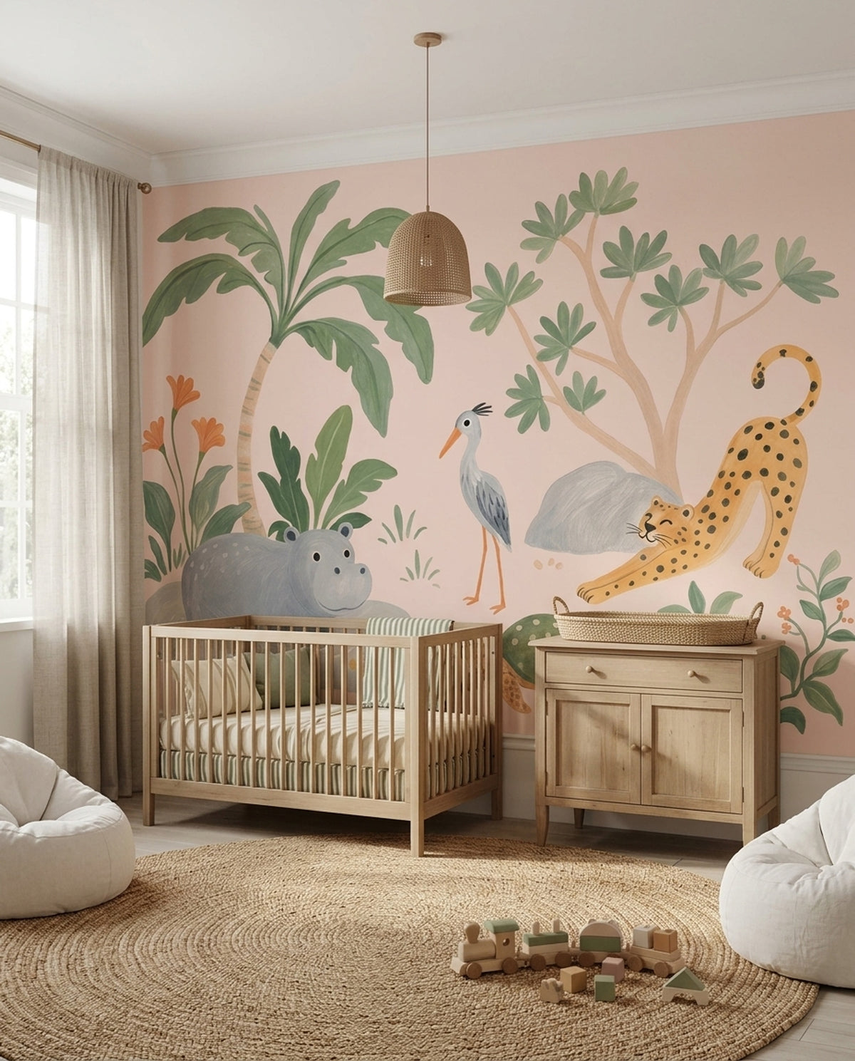 Jungle Animals Wallpaper Muted Green Kids Wall Mural