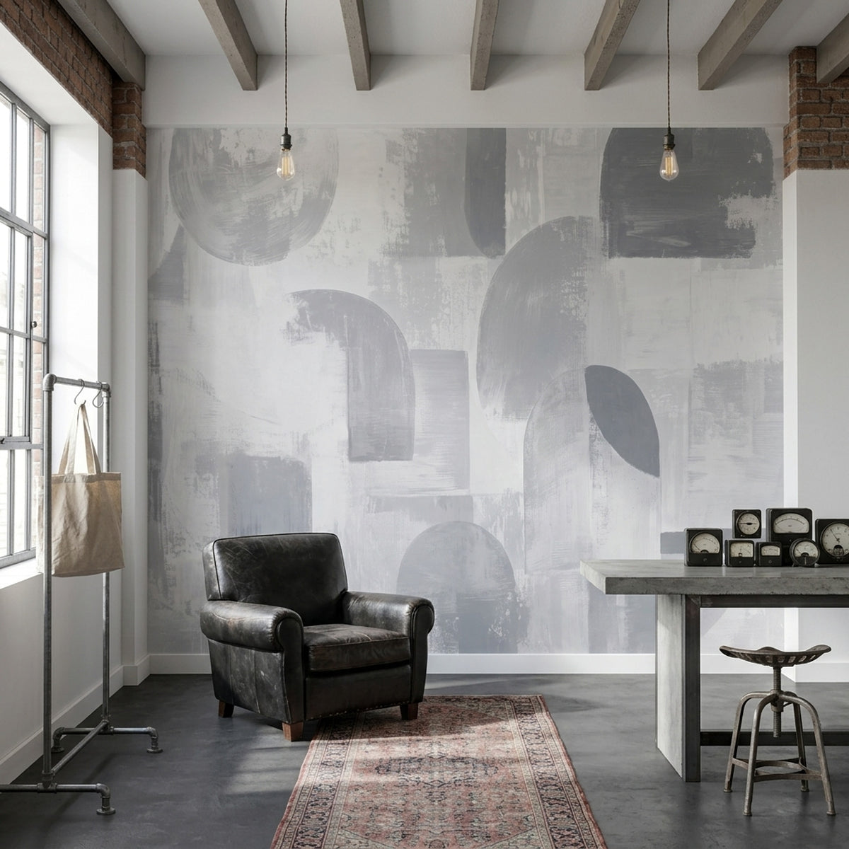 Gray Abstract Shapes Wallpaper Textured Brushstroke Wall Mural