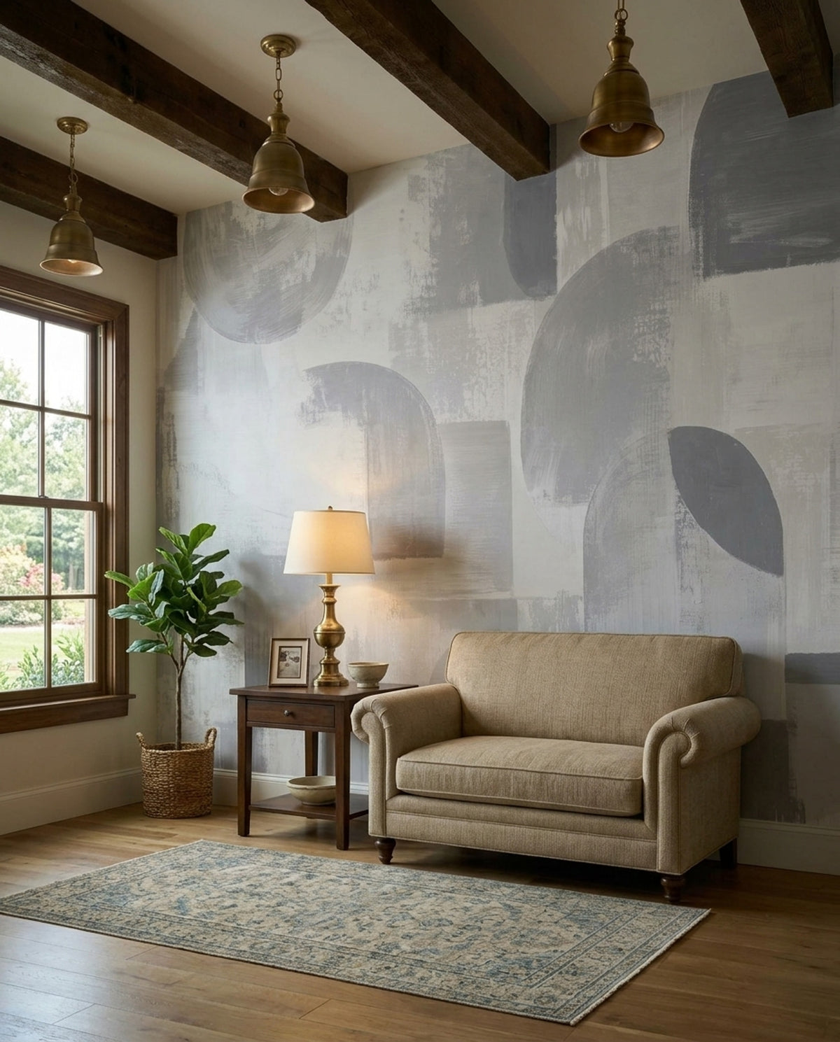 Gray Abstract Shapes Wallpaper Textured Brushstroke Wall Mural