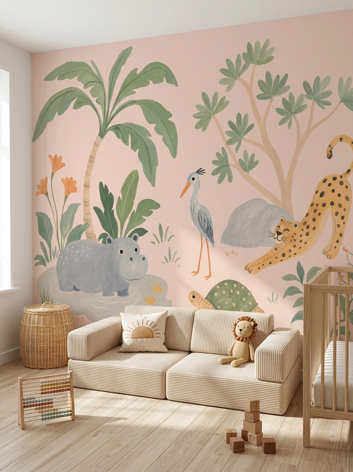 Jungle Animals Wallpaper Muted Green Kids Wall Mural