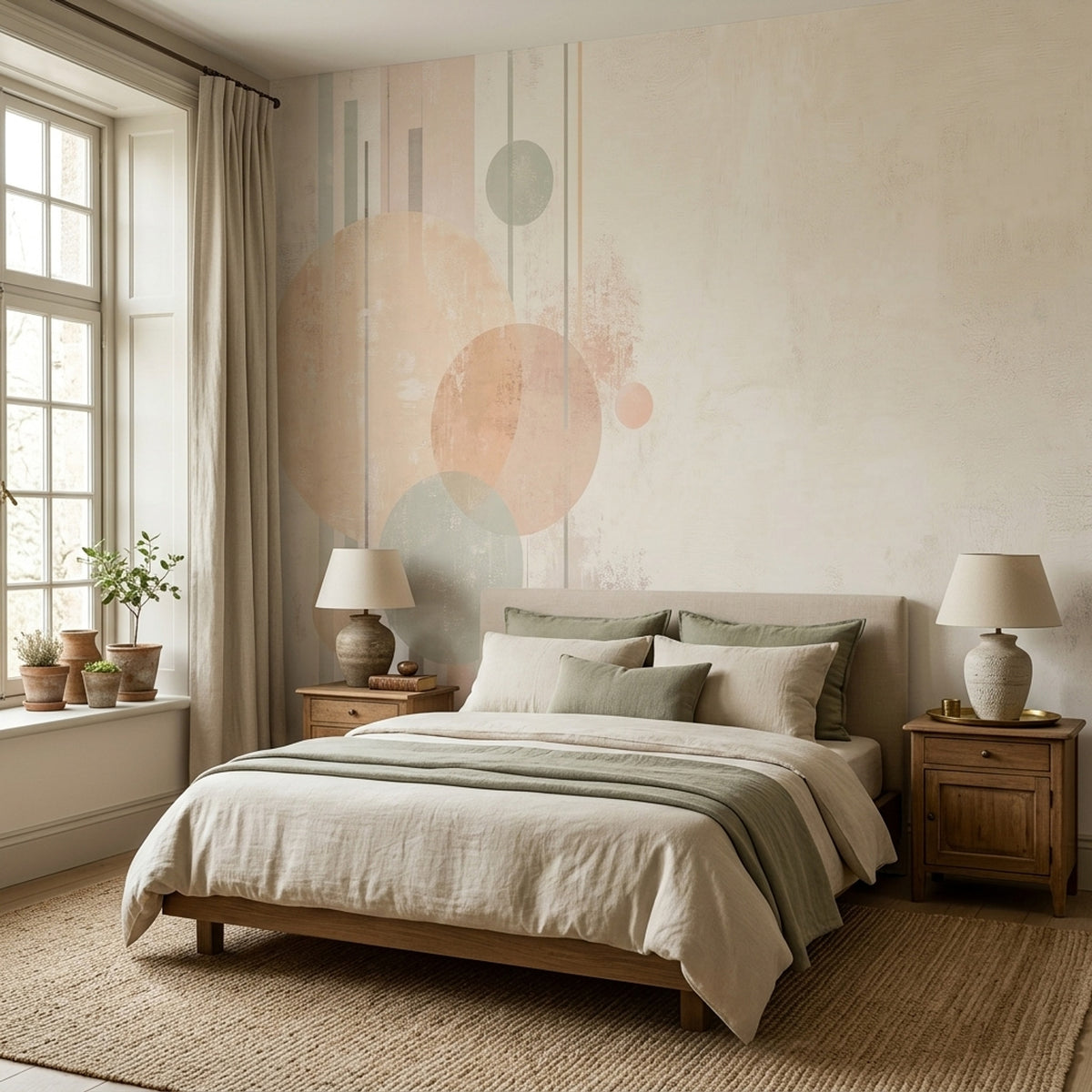 Pastel Geometric Circles Wallpaper Mid Century Modern Wall Mural