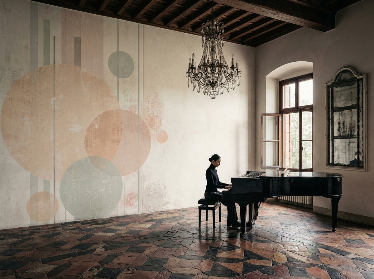 Pastel Geometric Circles Wallpaper Mid Century Modern Wall Mural