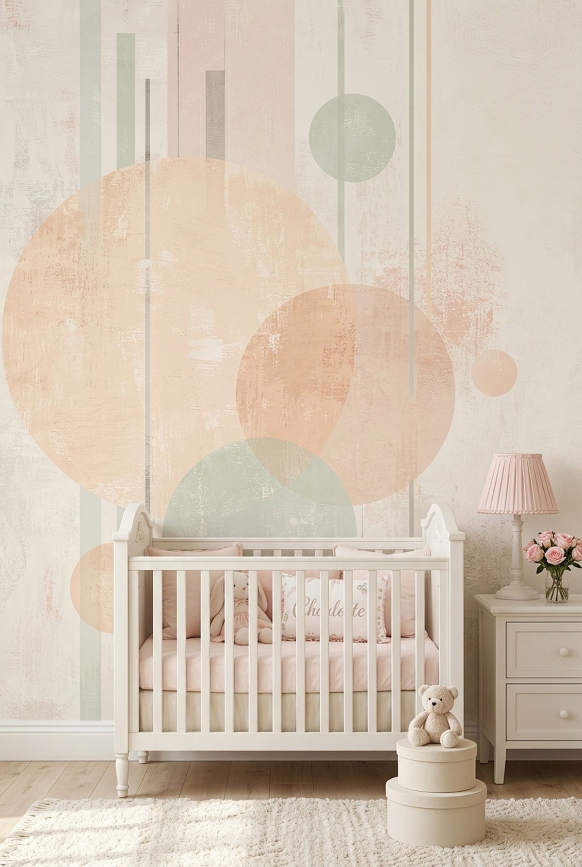 Pastel Geometric Circles Wallpaper Mid Century Modern Wall Mural