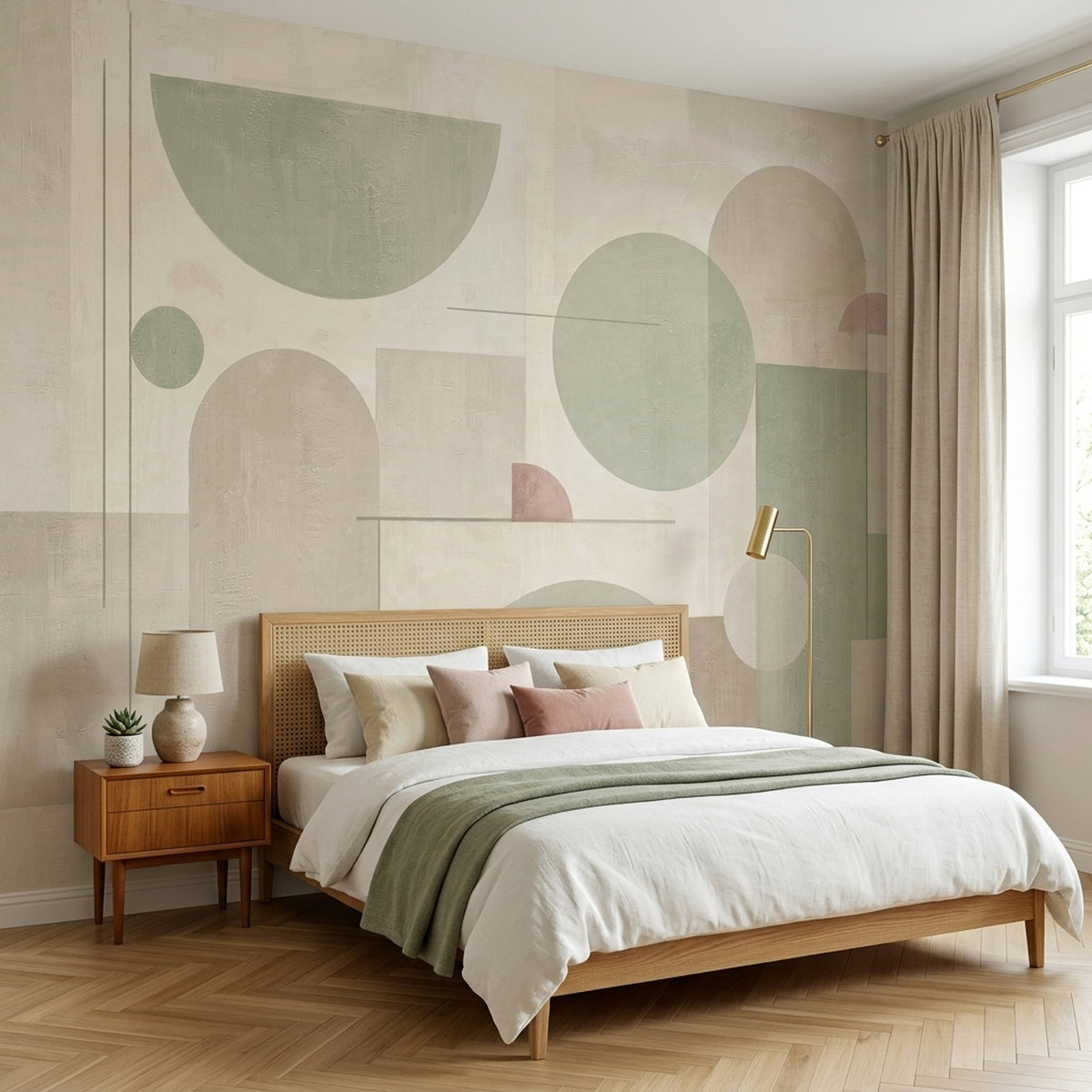Textured Semicircle Geometric Wallpaper Sage Green Wall Mural