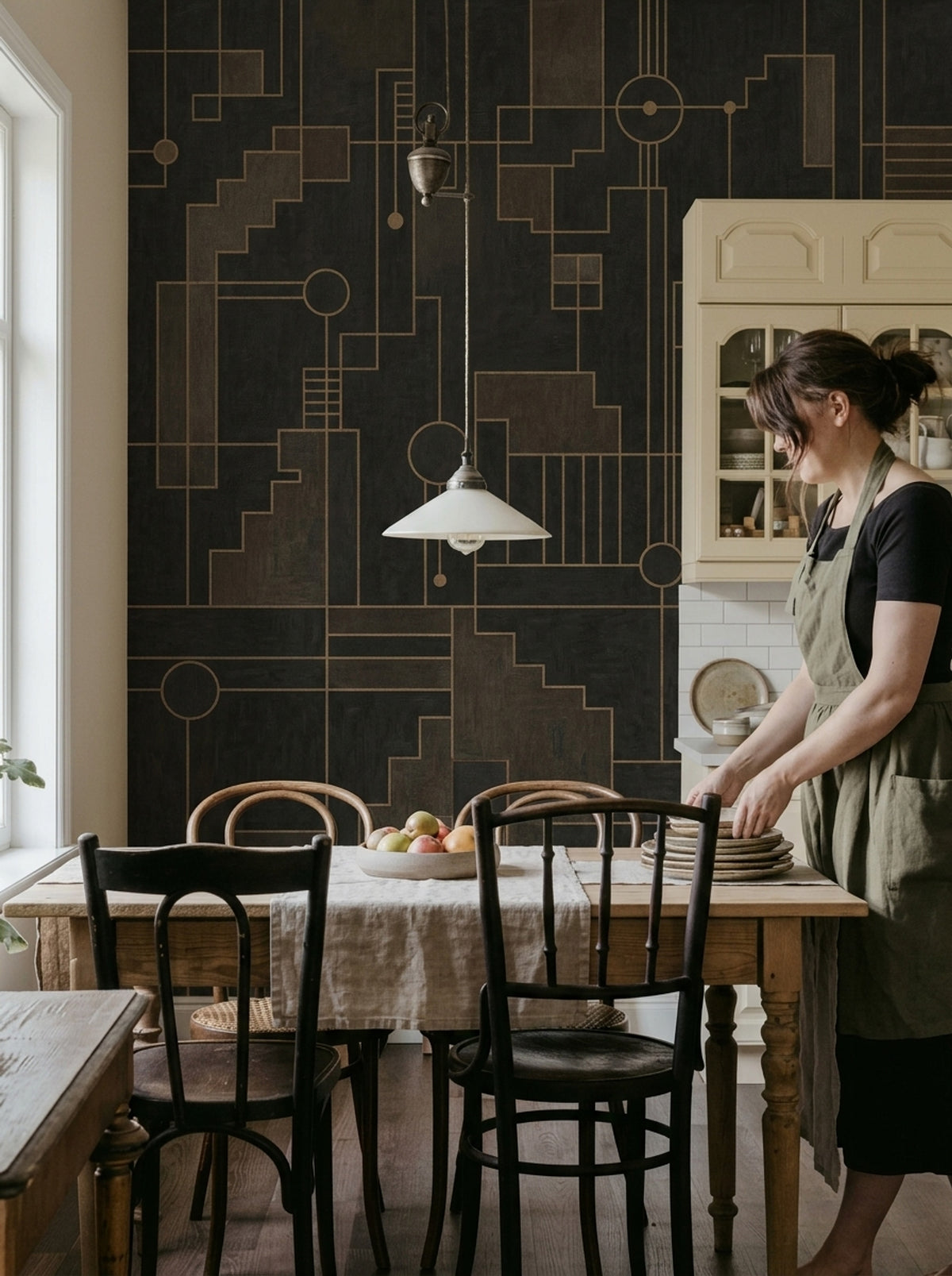 Geometric Art Deco Grid Wallpaper Dark Gold Lines Wall Mural