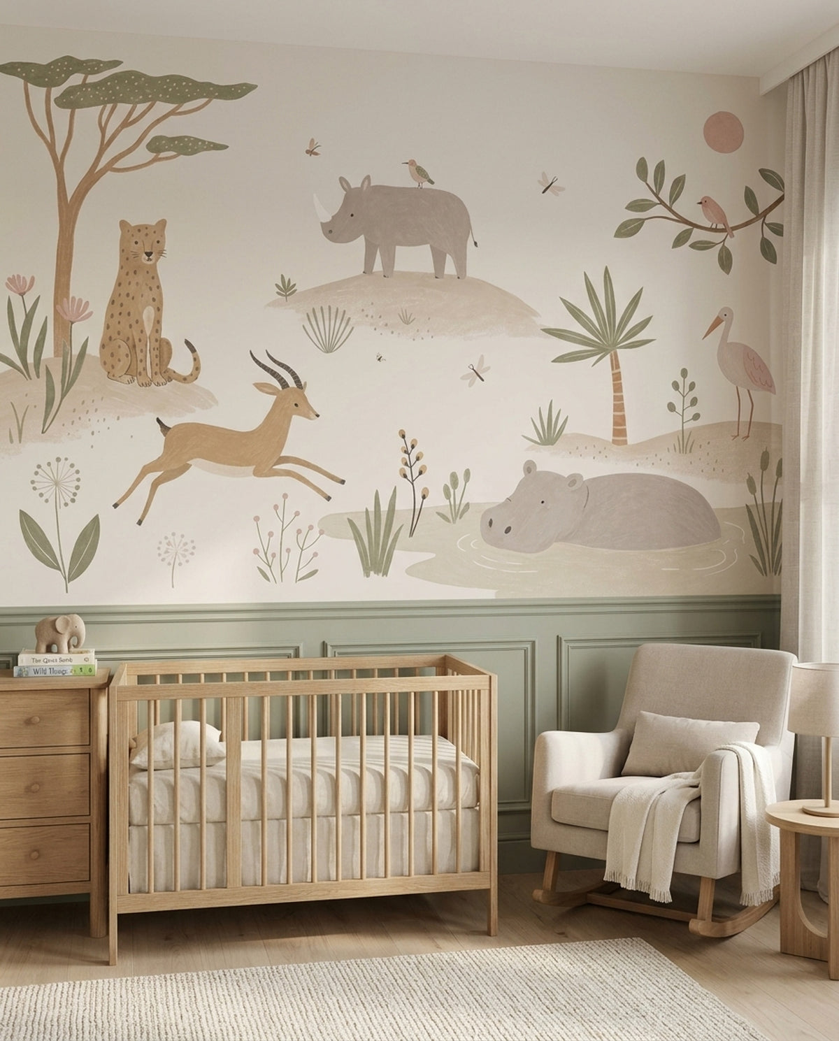Pastel Safari Animals Wallpaper Botanical Nursery Wall Mural