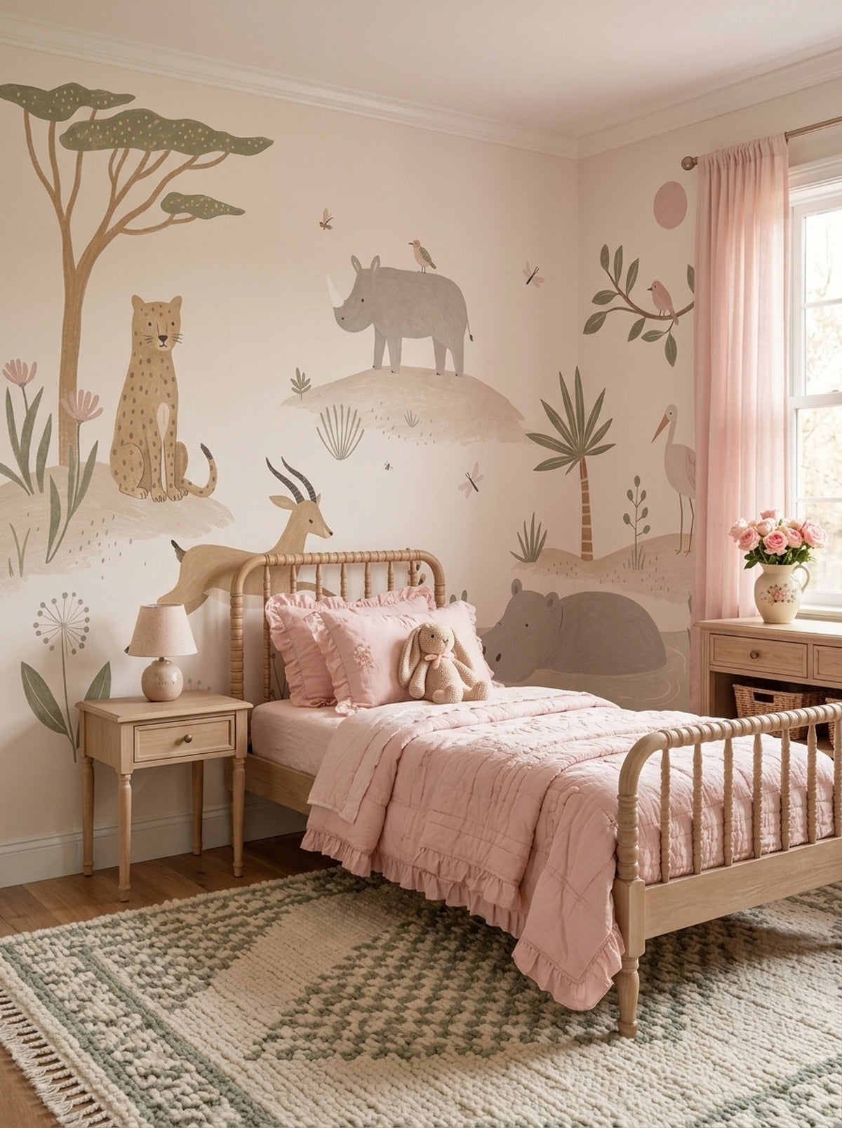 Pastel Safari Animals Wallpaper Botanical Nursery Wall Mural