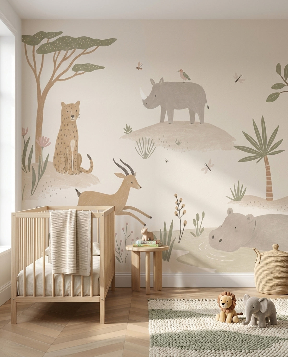 Pastel Safari Animals Wallpaper Botanical Nursery Wall Mural