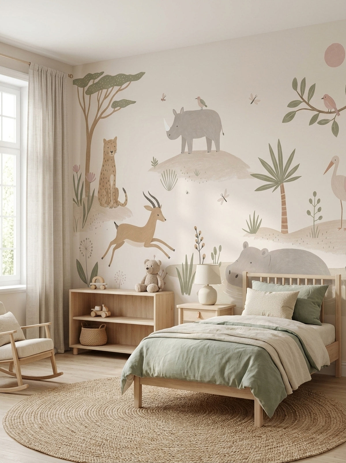 Pastel Safari Animals Wallpaper Botanical Nursery Wall Mural