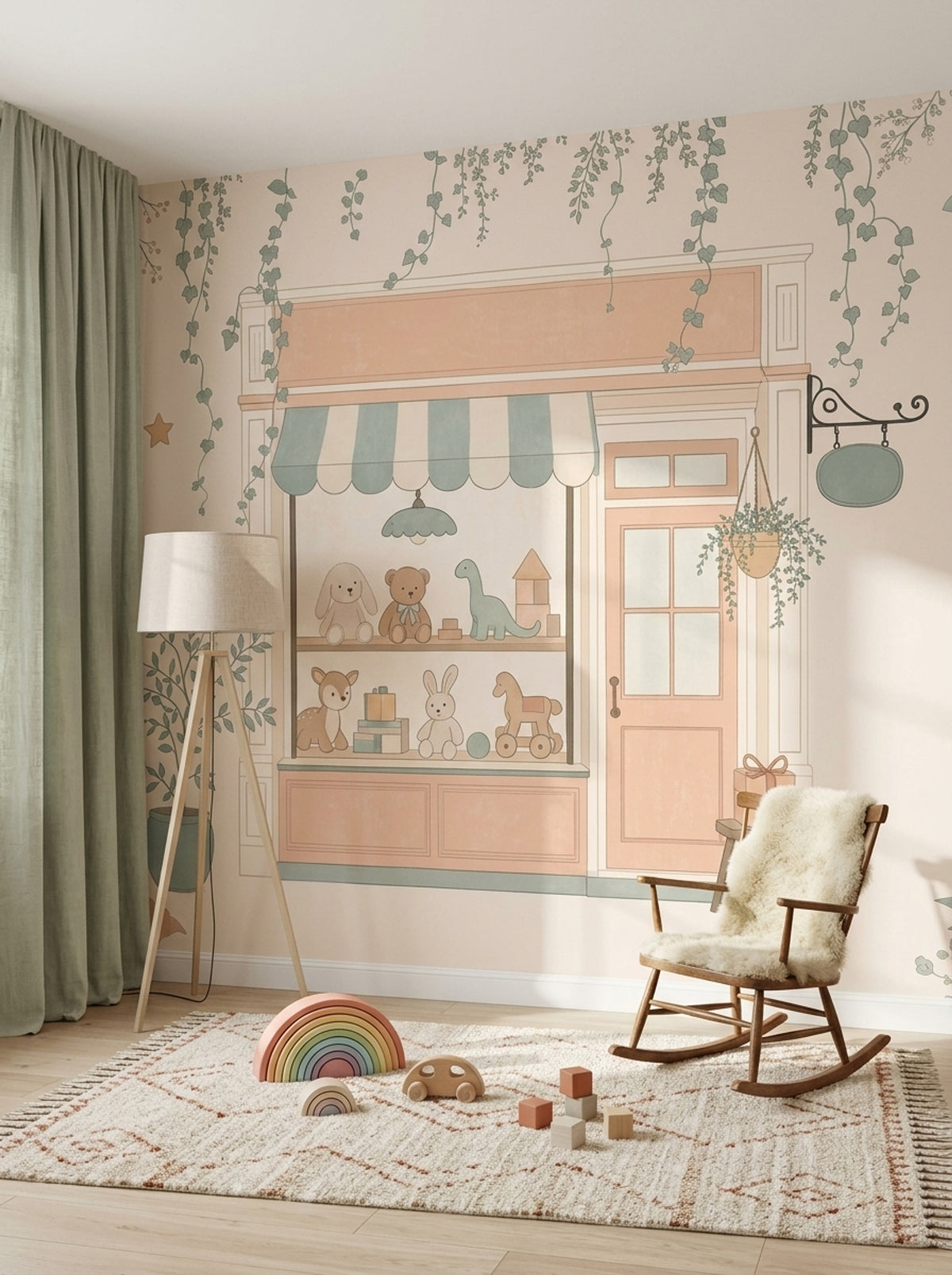 Pastel Toy Shop Storefront Wallpaper Whimsical Nursery Wall Mural