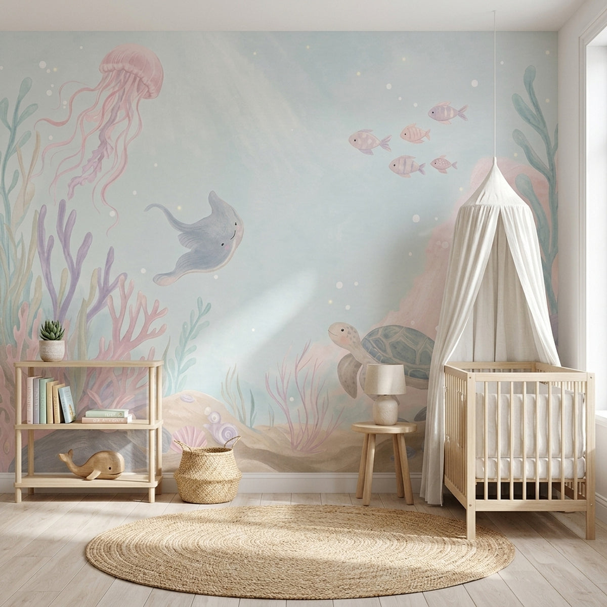 Pastel Underwater Animals Wallpaper Watercolor Ocean Wall Mural