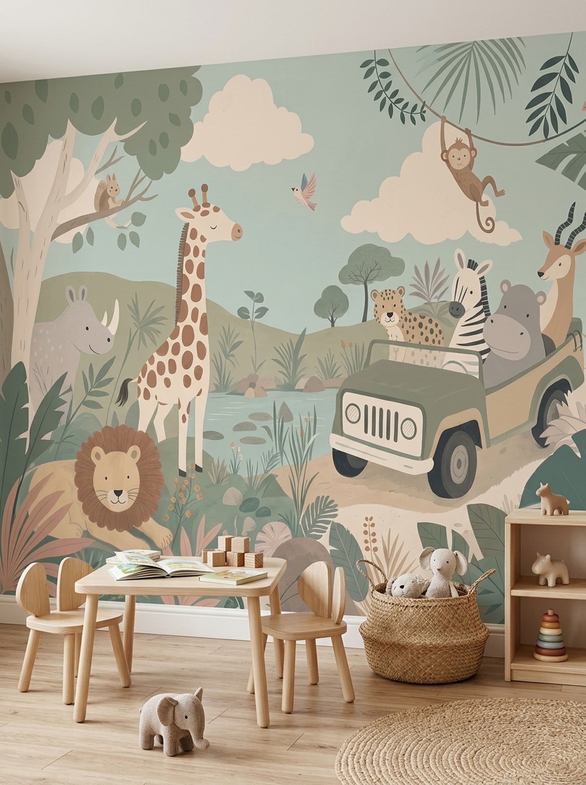 Pastel Safari Animals Wallpaper Jungle Nursery Wall Mural