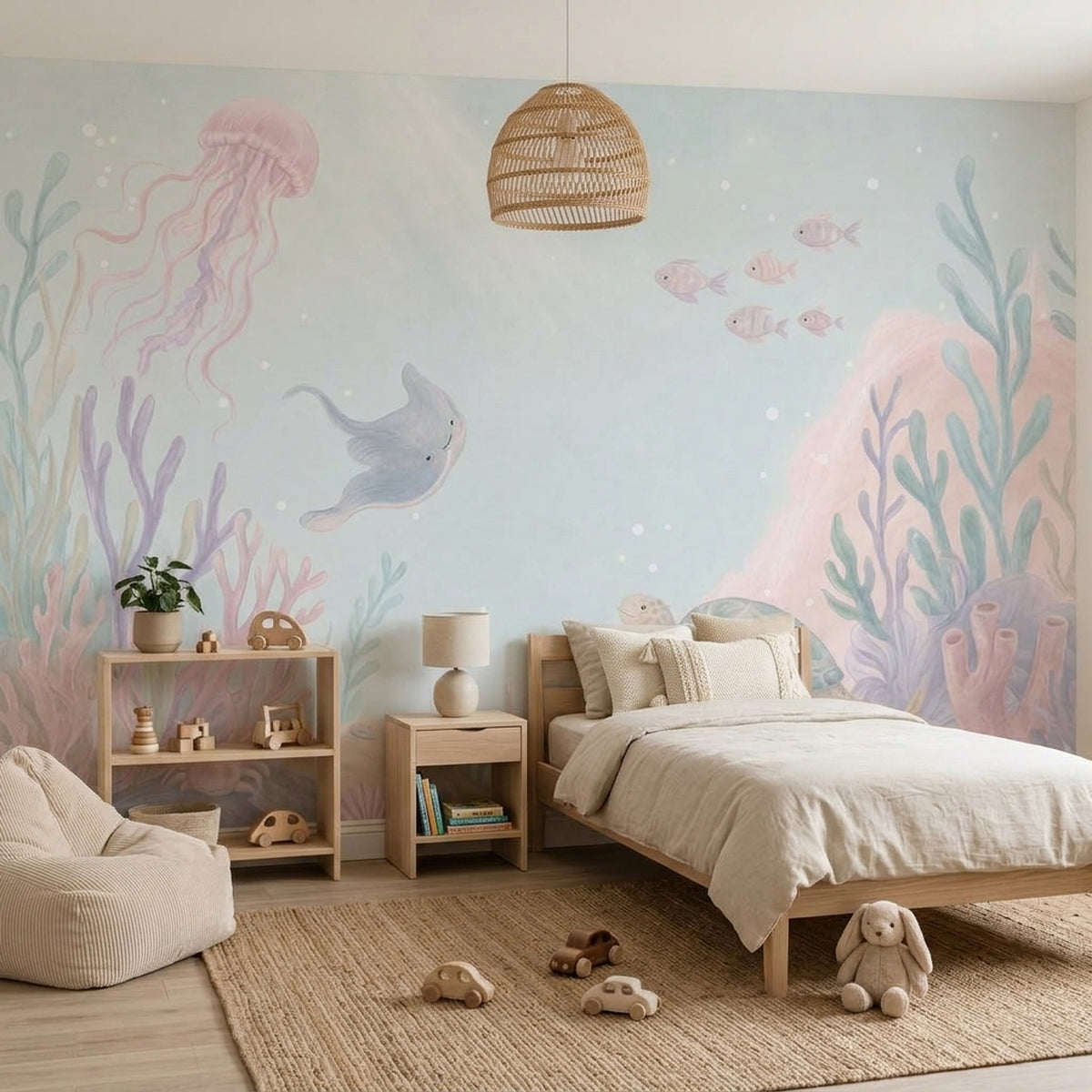 Pastel Underwater Animals Wallpaper Watercolor Ocean Wall Mural