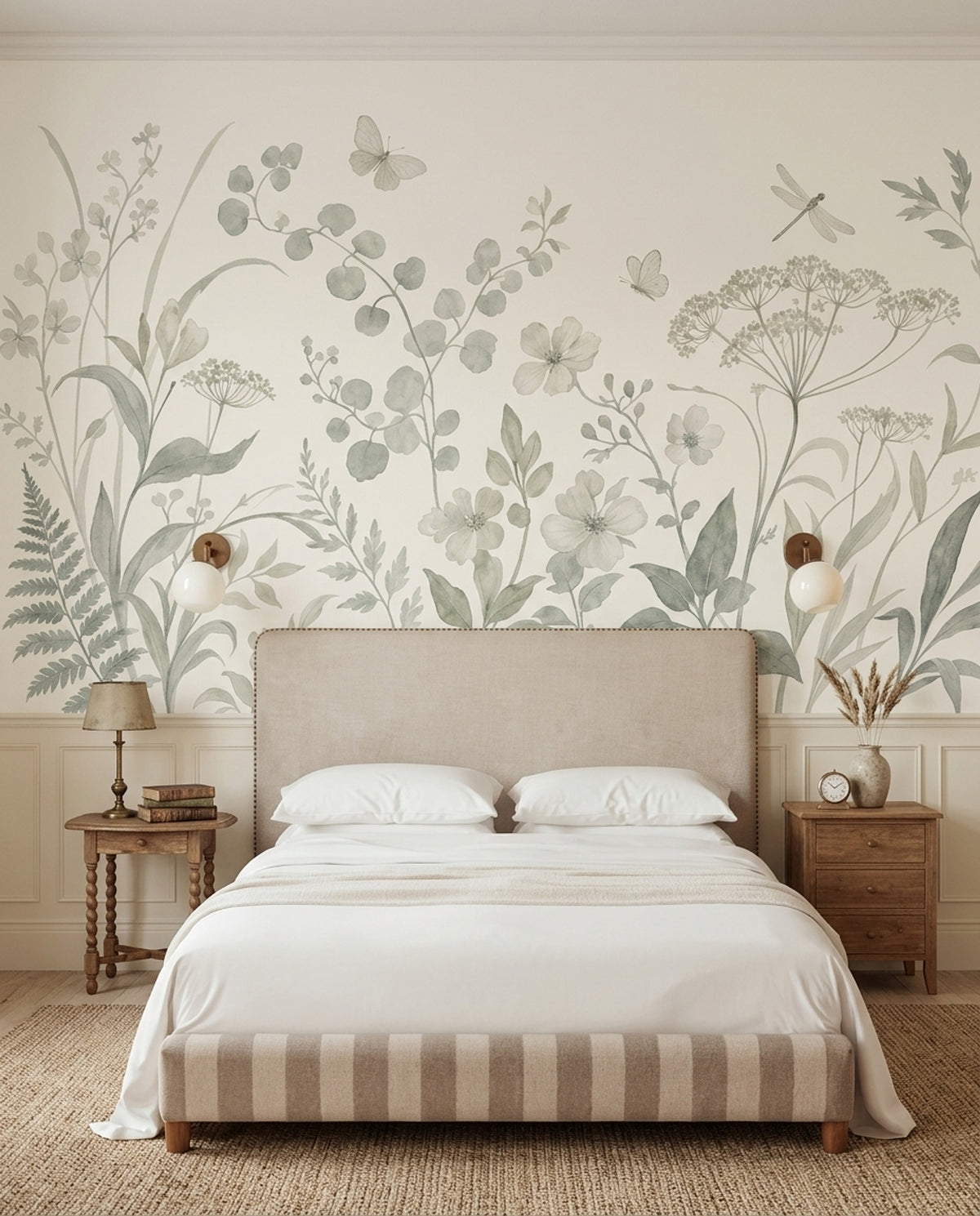 Wildflower Meadow Wallpaper Watercolor Sage Green Wall Mural
