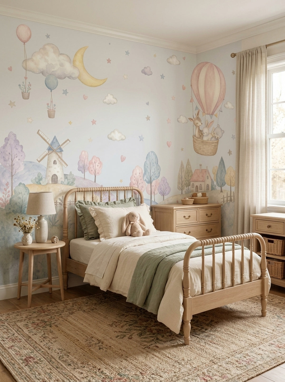 Hot Air Balloon Wallpaper Watercolor Nursery Wall Mural