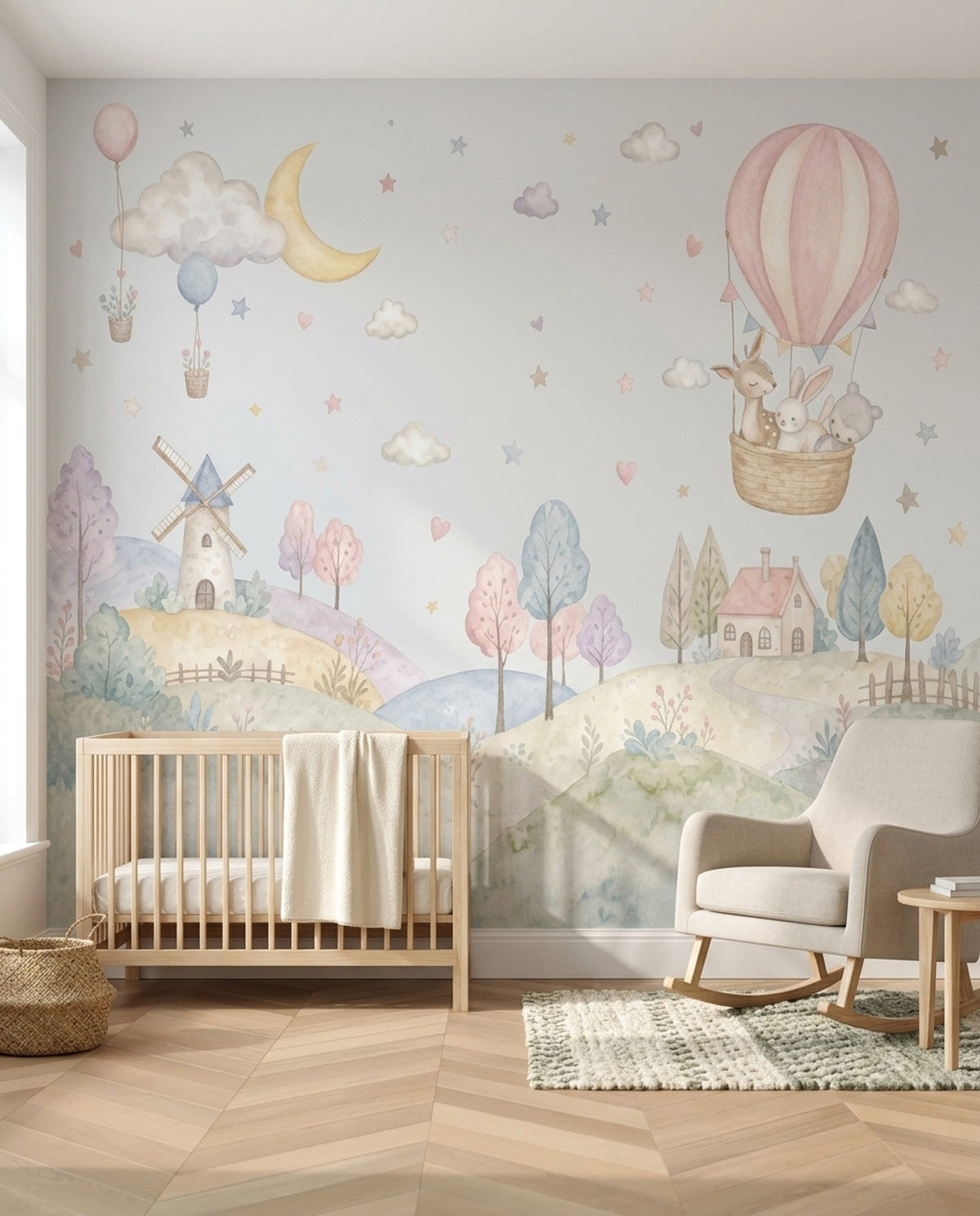 Hot Air Balloon Wallpaper Watercolor Nursery Wall Mural