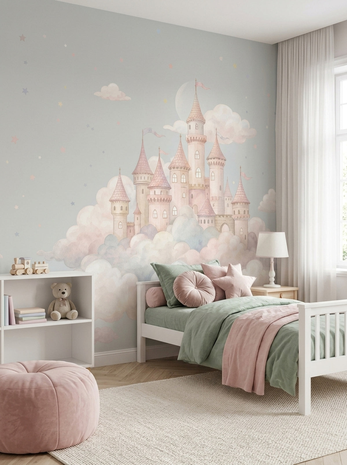 Fairy Tale Castle Wallpaper Watercolor Pastel Wall Mural