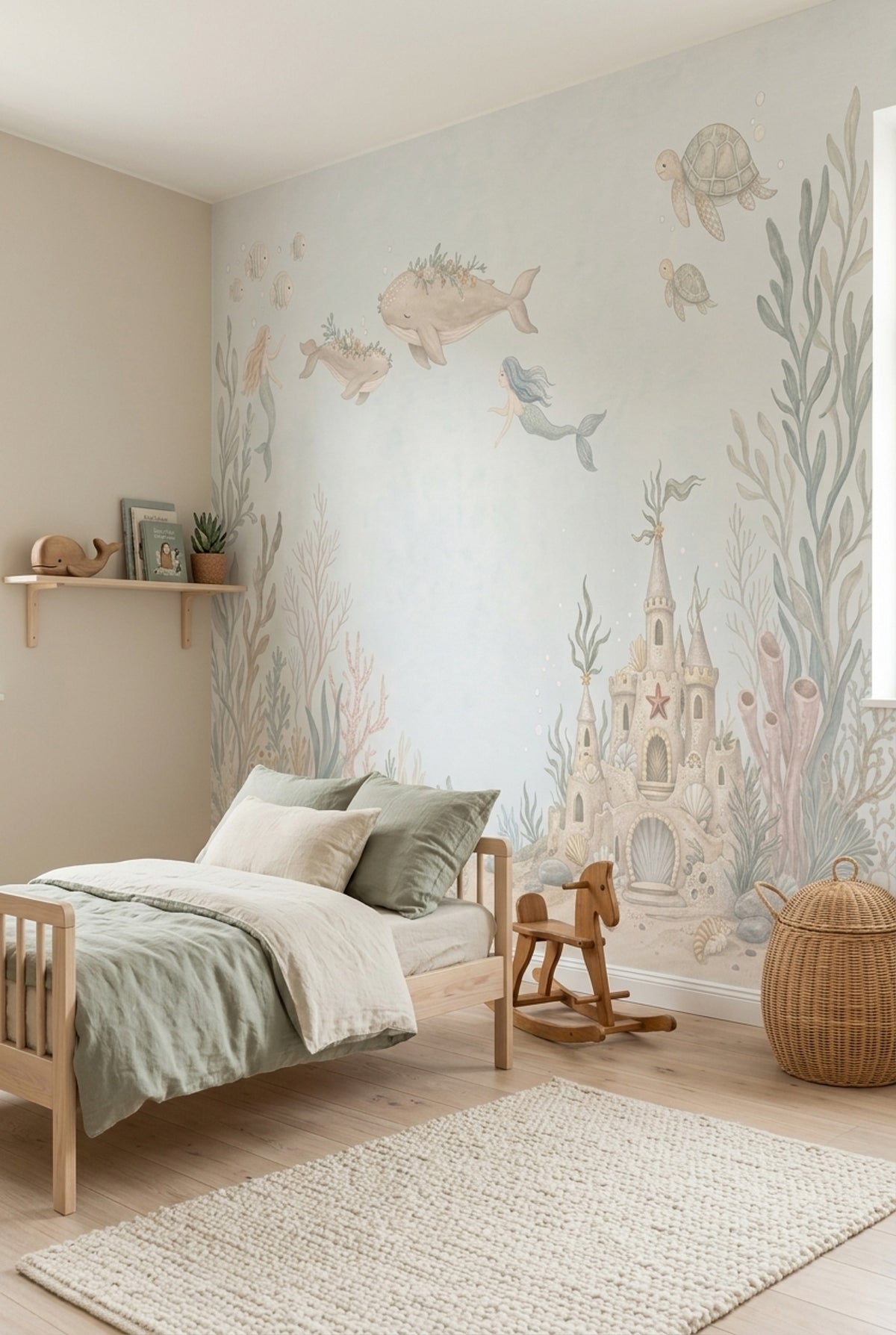 Underwater Mermaid Wallpaper Pastel Watercolor Wall Mural