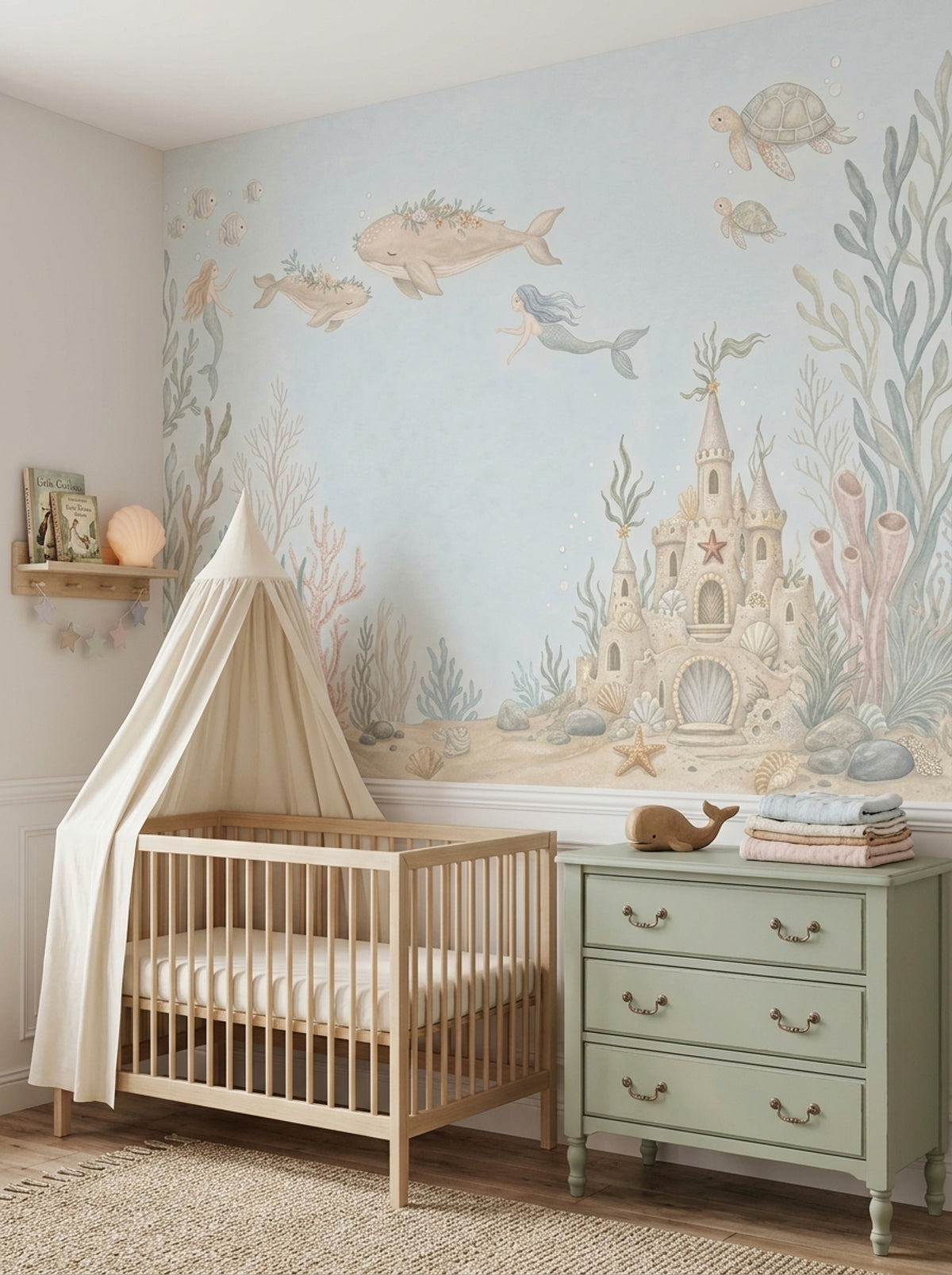 Underwater Mermaid Wallpaper Pastel Watercolor Wall Mural