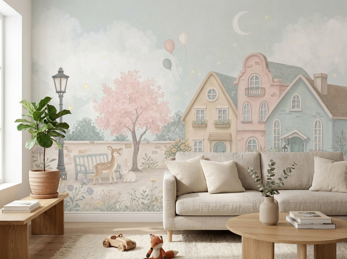 Fairy Garden Village Wallpaper Watercolor Kids Wall Mural