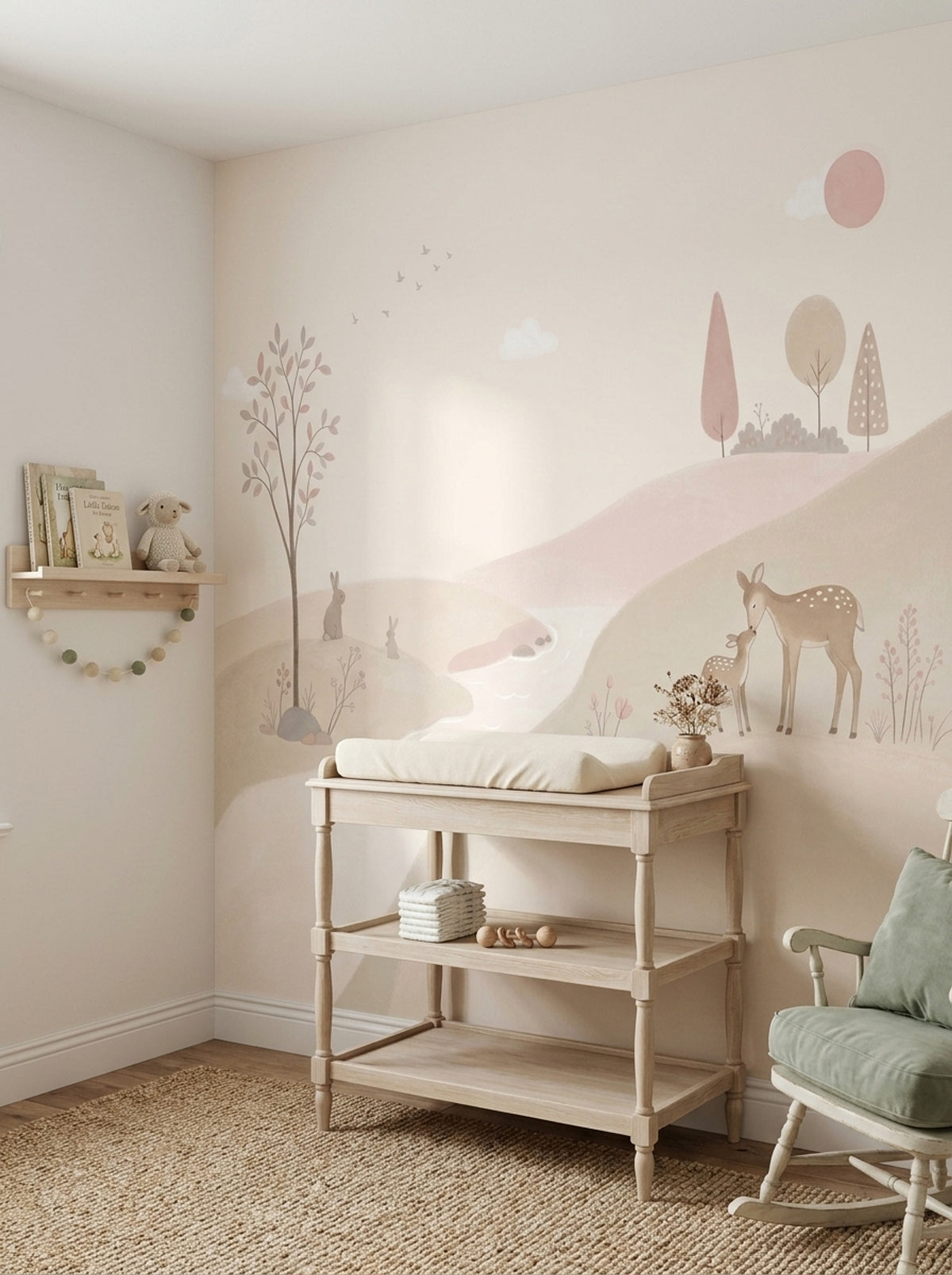Pastel Woodland Deer Wallpaper Watercolor Nursery Wall Mural