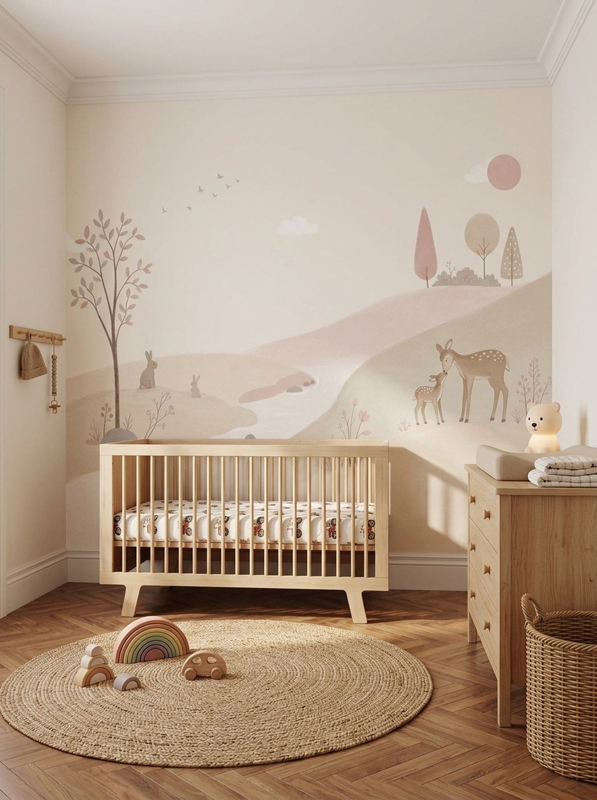 Pastel Woodland Deer Wallpaper Watercolor Nursery Wall Mural