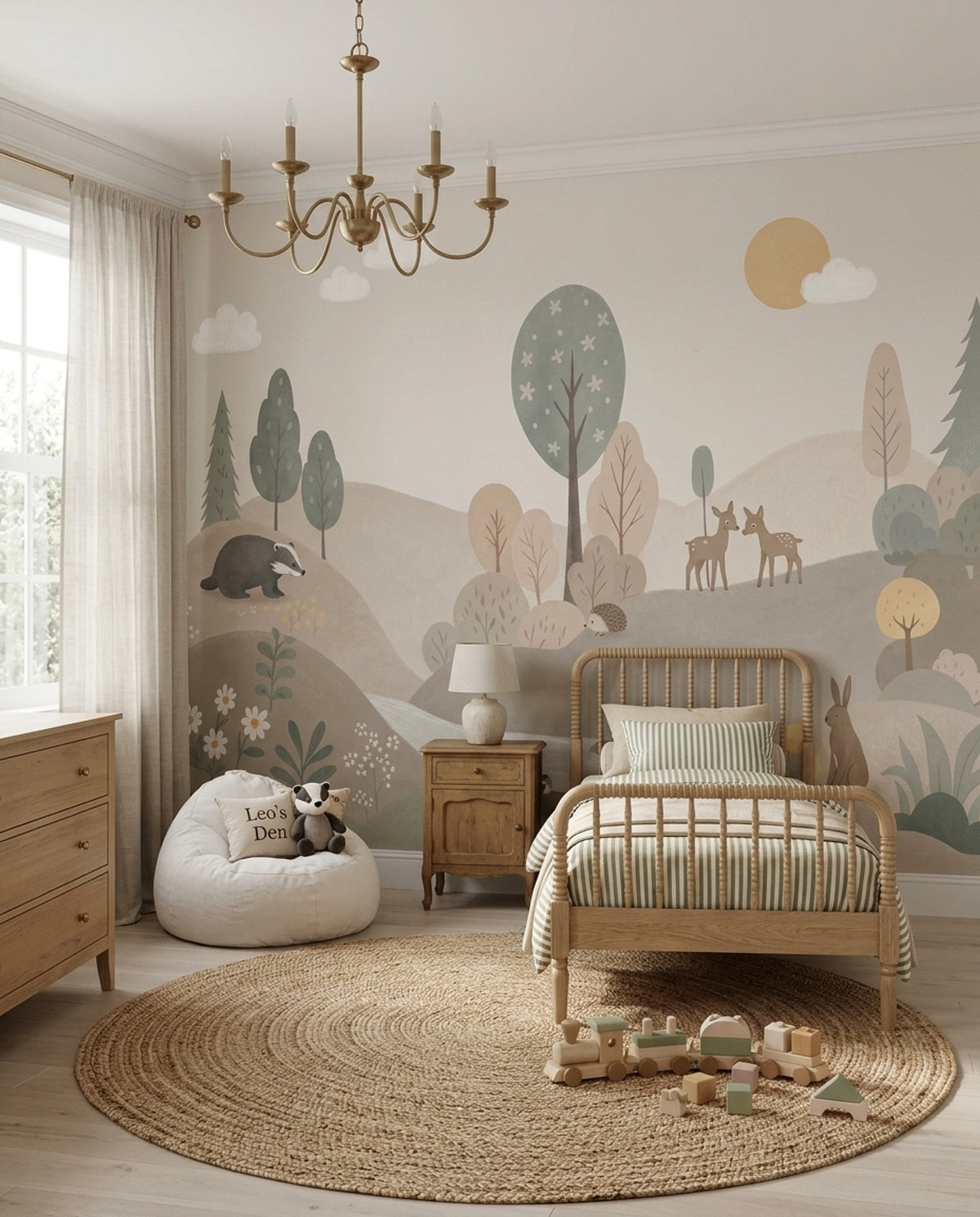 Woodland Forest Animals Wallpaper Pastel Landscape Wall Mural