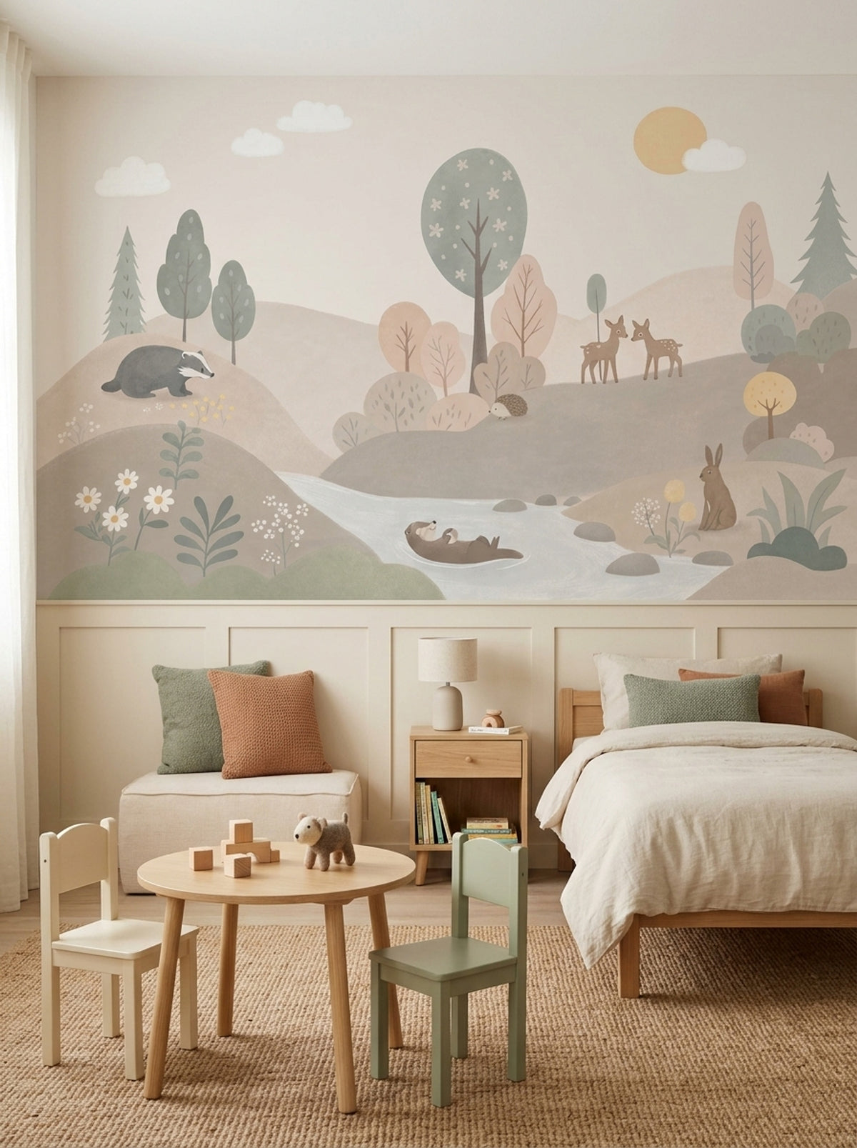 Woodland Forest Animals Wallpaper Pastel Landscape Wall Mural