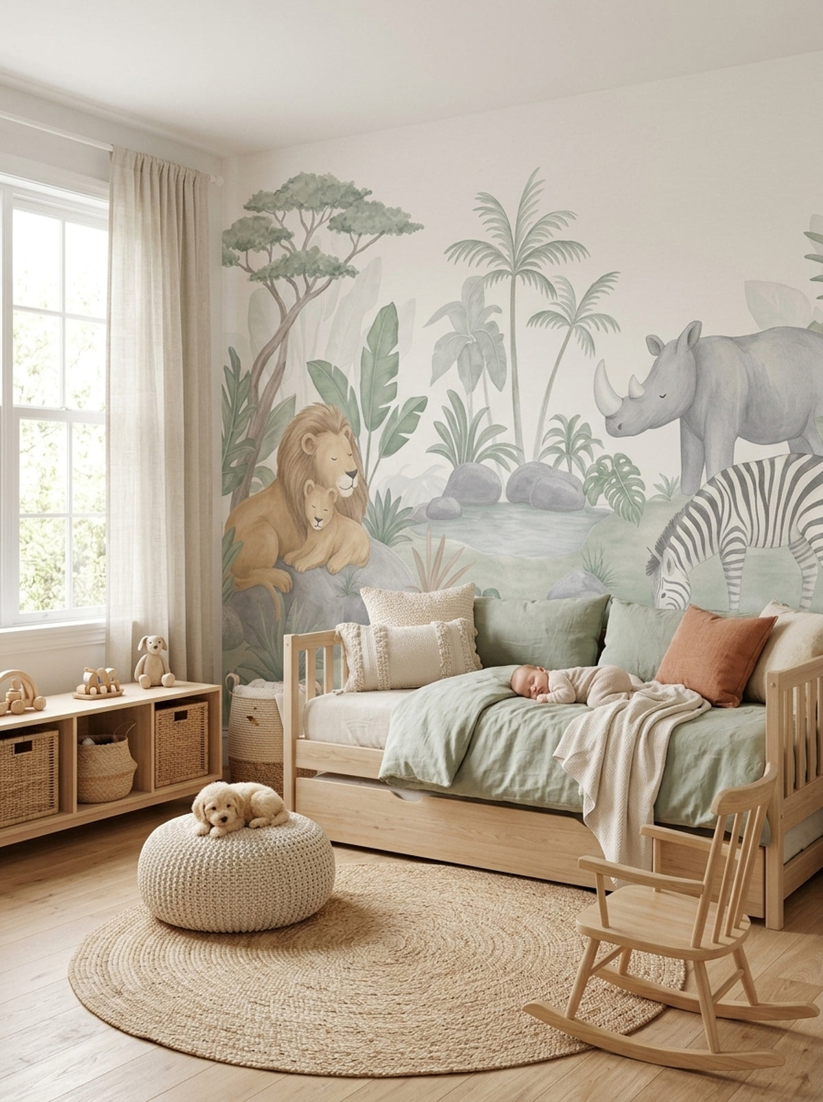 Watercolor Safari Animals Wallpaper Pastel Nursery Wall Mural