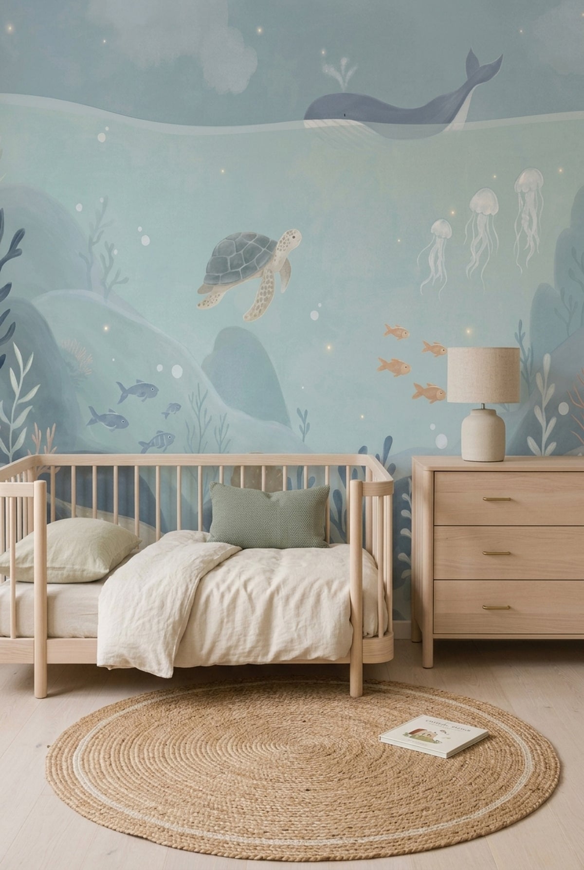 Watercolor Underwater Whale Wallpaper Coastal Nursery Wall Mural