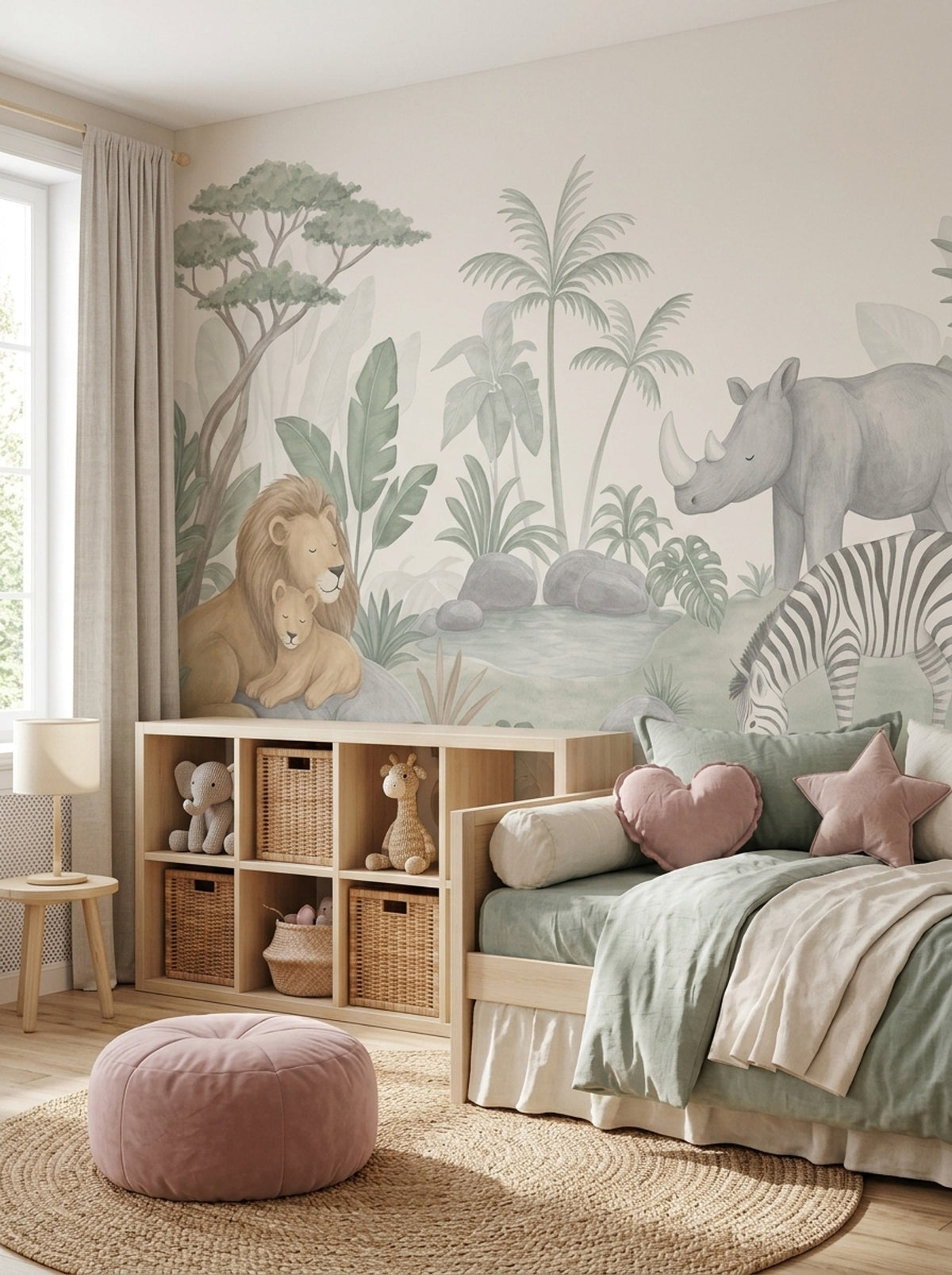 Watercolor Safari Animals Wallpaper Pastel Nursery Wall Mural