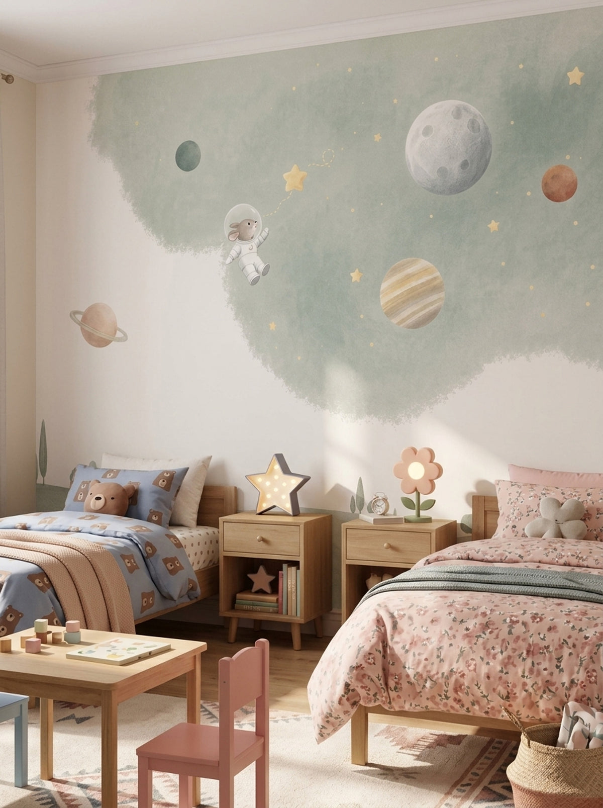Astronaut Bunny Wallpaper Watercolor Space Wall Mural