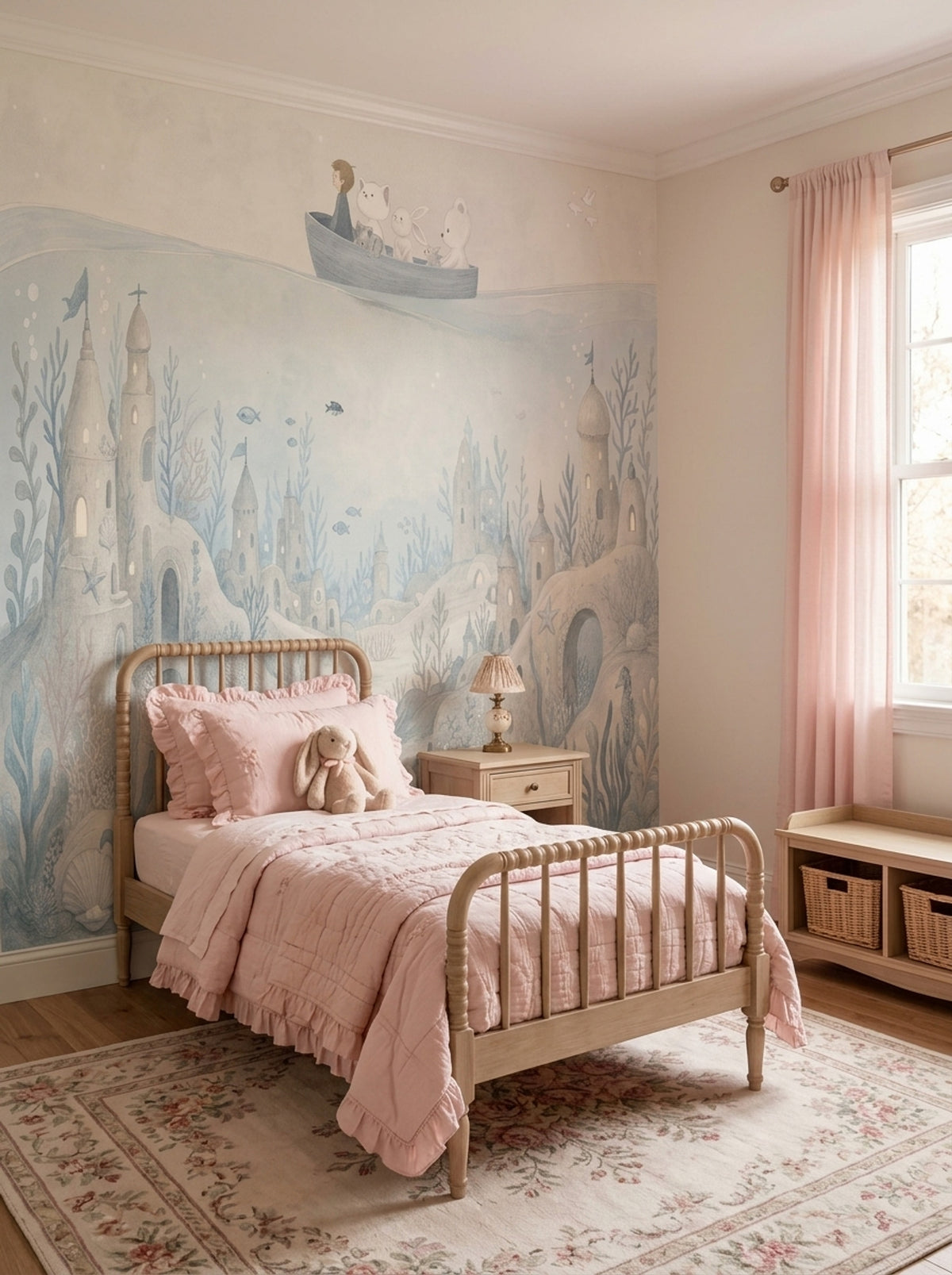 Whimsical Underwater Castle Wallpaper Watercolor Ocean Wall Mural